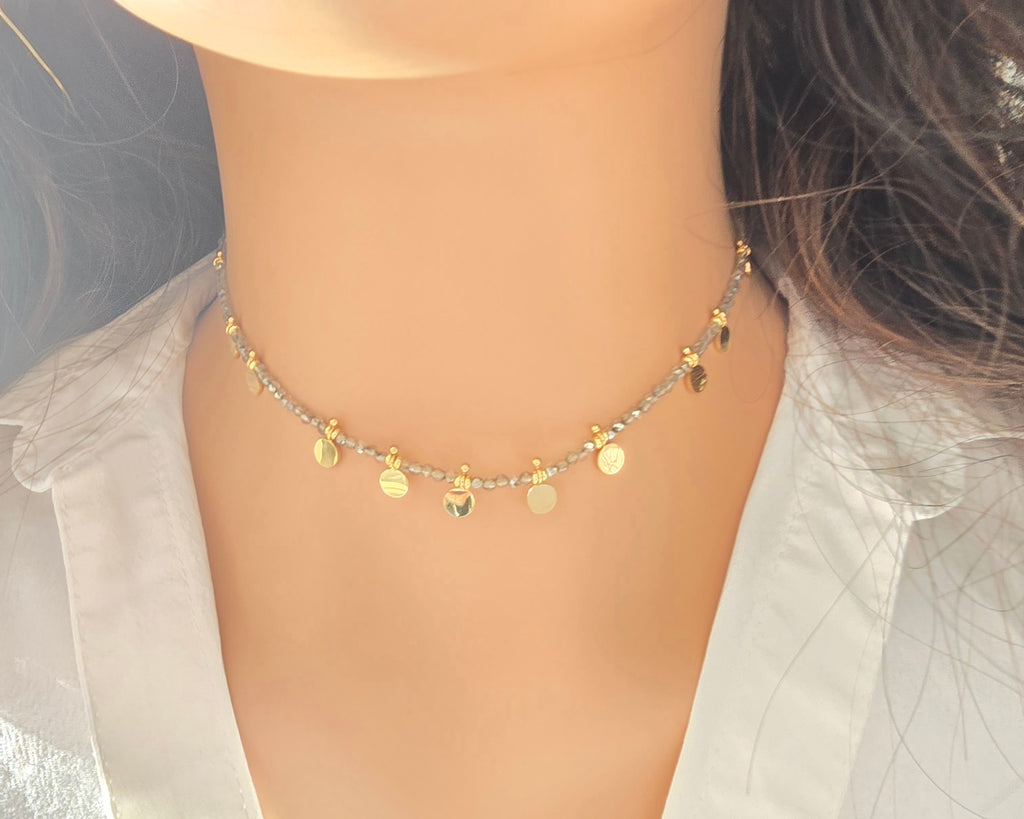 Collier EMILIE - Choker Pâtes de Verre Colorées & Pampilles Acier Inoxydable Or et Ame Bijoux