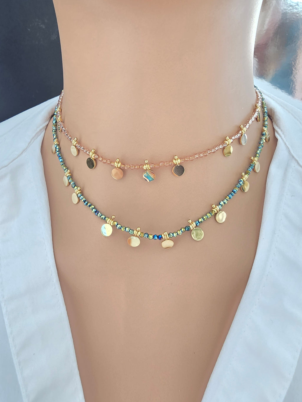 Collier EMILIE - Choker Pâtes de Verre Colorées & Pampilles Acier Inoxydable Or et Ame Bijoux