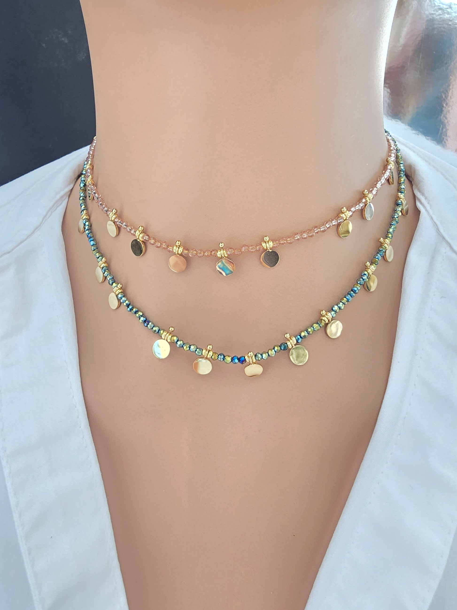 Collier EMILIE - Choker Pâtes de Verre Colorées & Pampilles Acier Inoxydable Or et Ame Bijoux