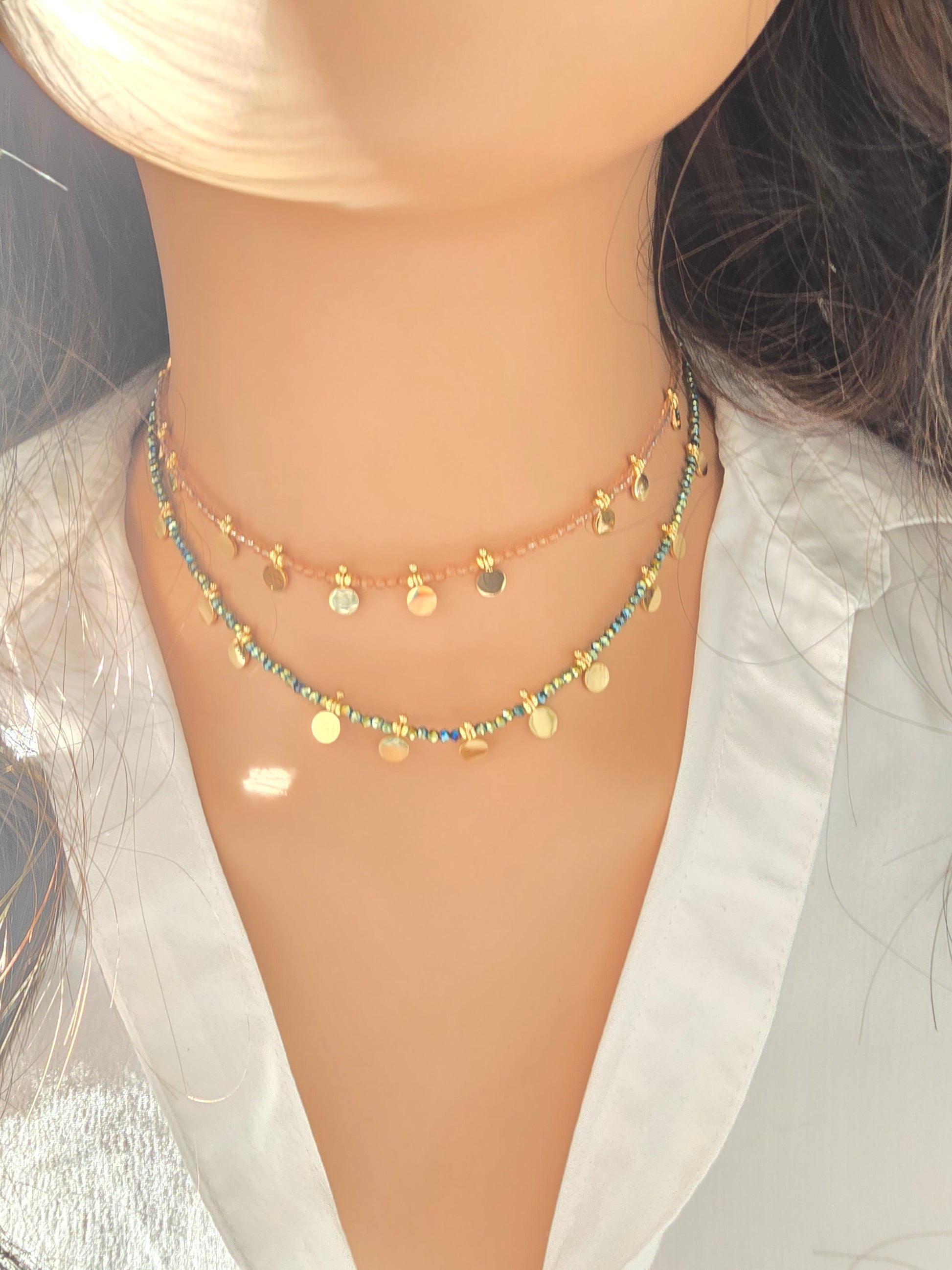 Collier EMILIE - Choker Pâtes de Verre Colorées & Pampilles Acier Inoxydable Or et Ame Bijoux