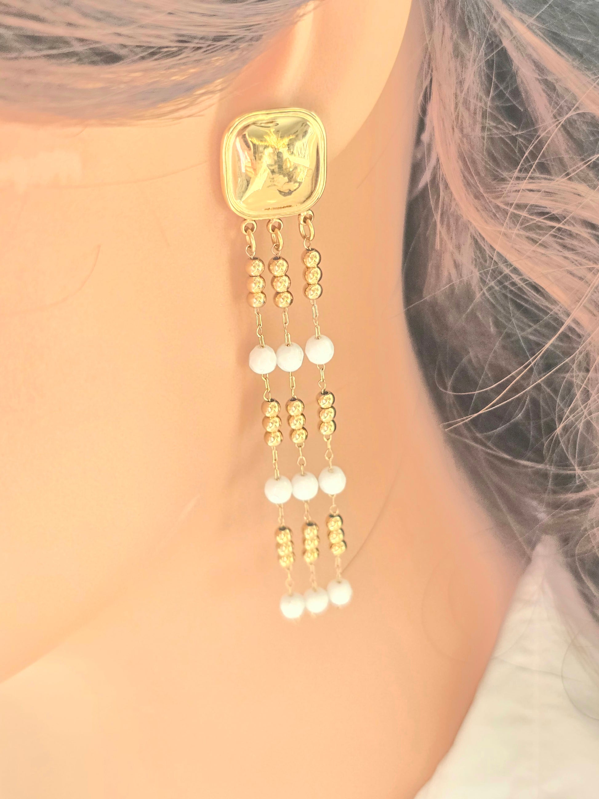 Boucles d'oreilles LEVA  Cascade Dorée Pierre Naturelle - Aurea Bijoux