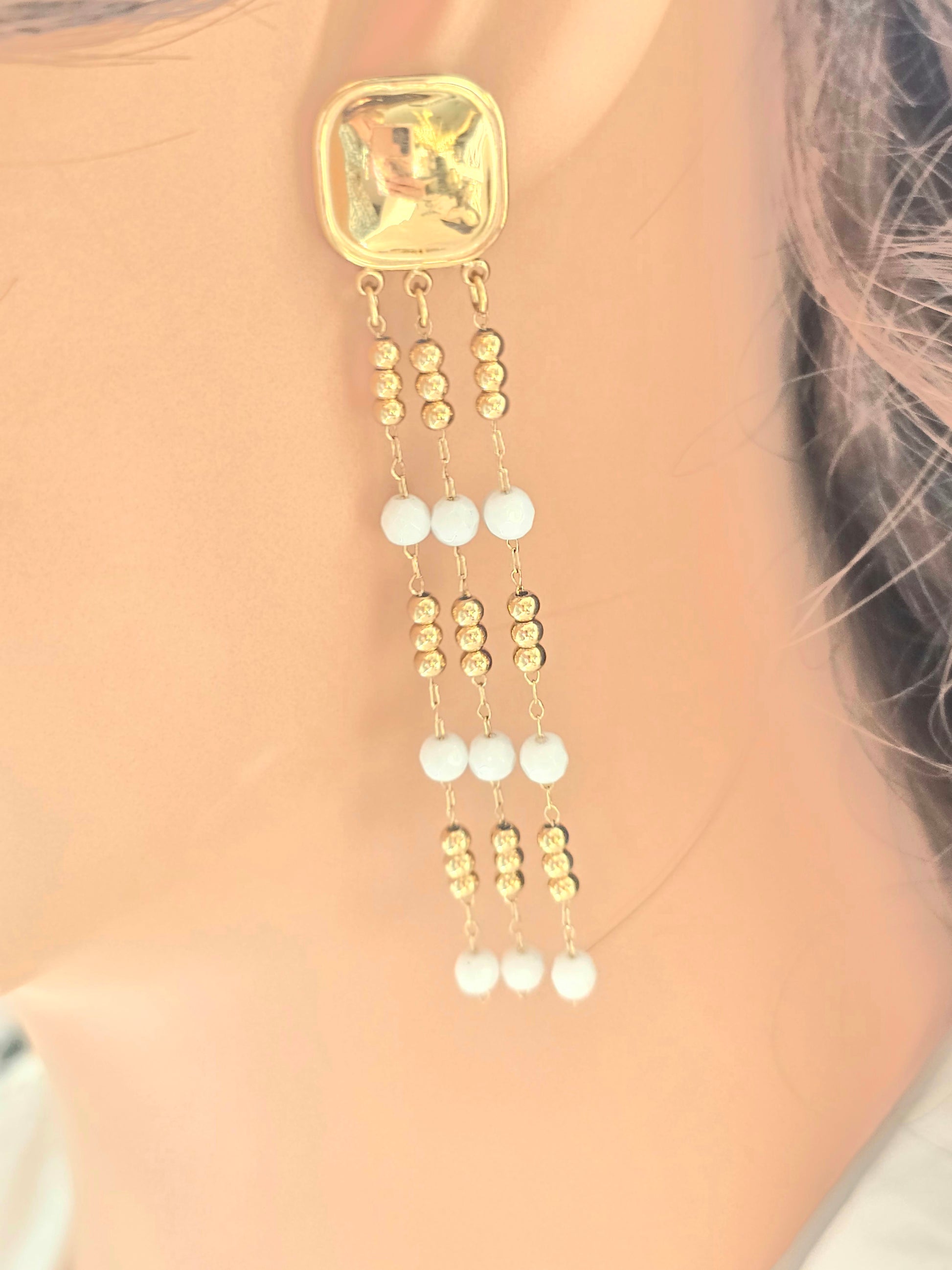 Boucles d'oreilles LEVA  Cascade Dorée Pierre Naturelle - Aurea Bijoux