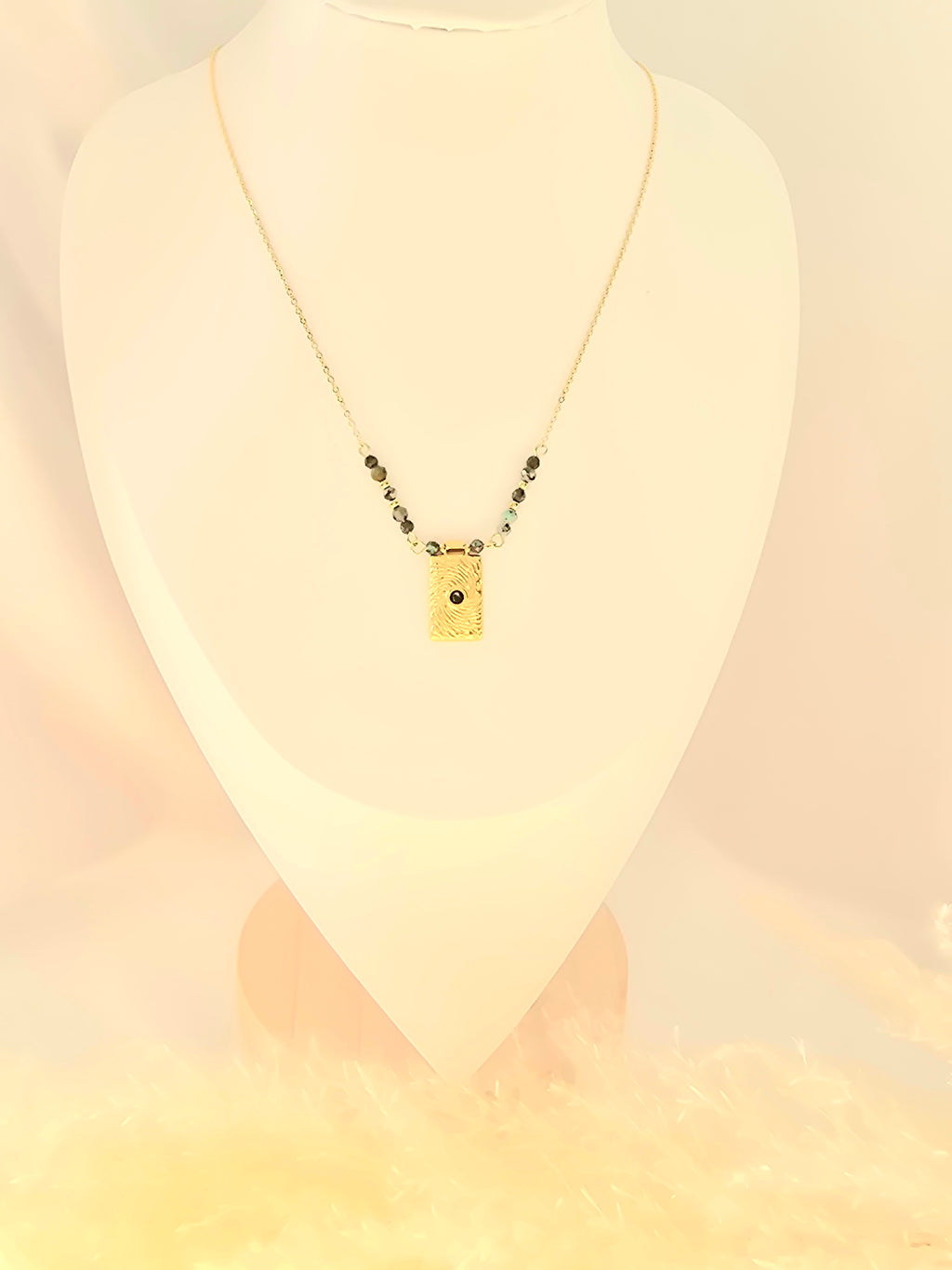 Collier MEDI Empreinte Turquoise Africaine Acier Doré Or et Ame bijoux