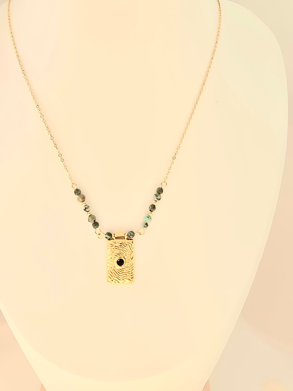 Collier MEDI Empreinte Turquoise Africaine Acier Doré Or et Ame bijoux