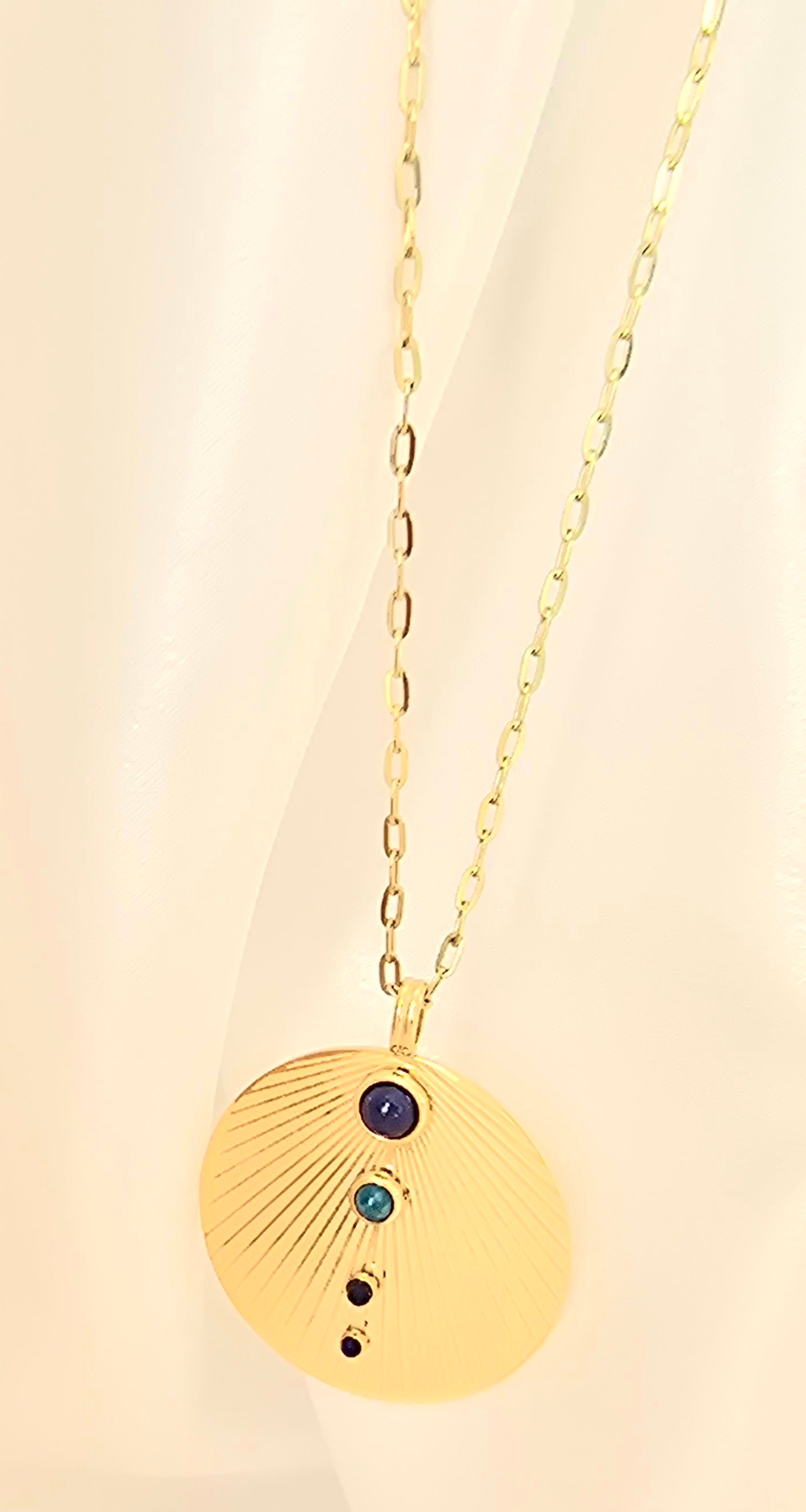 Collier Jack - Sautoir Soleil Rayonnant Œil de Tigre & Agate Bleue | Bohème Or et Ame Bijoux