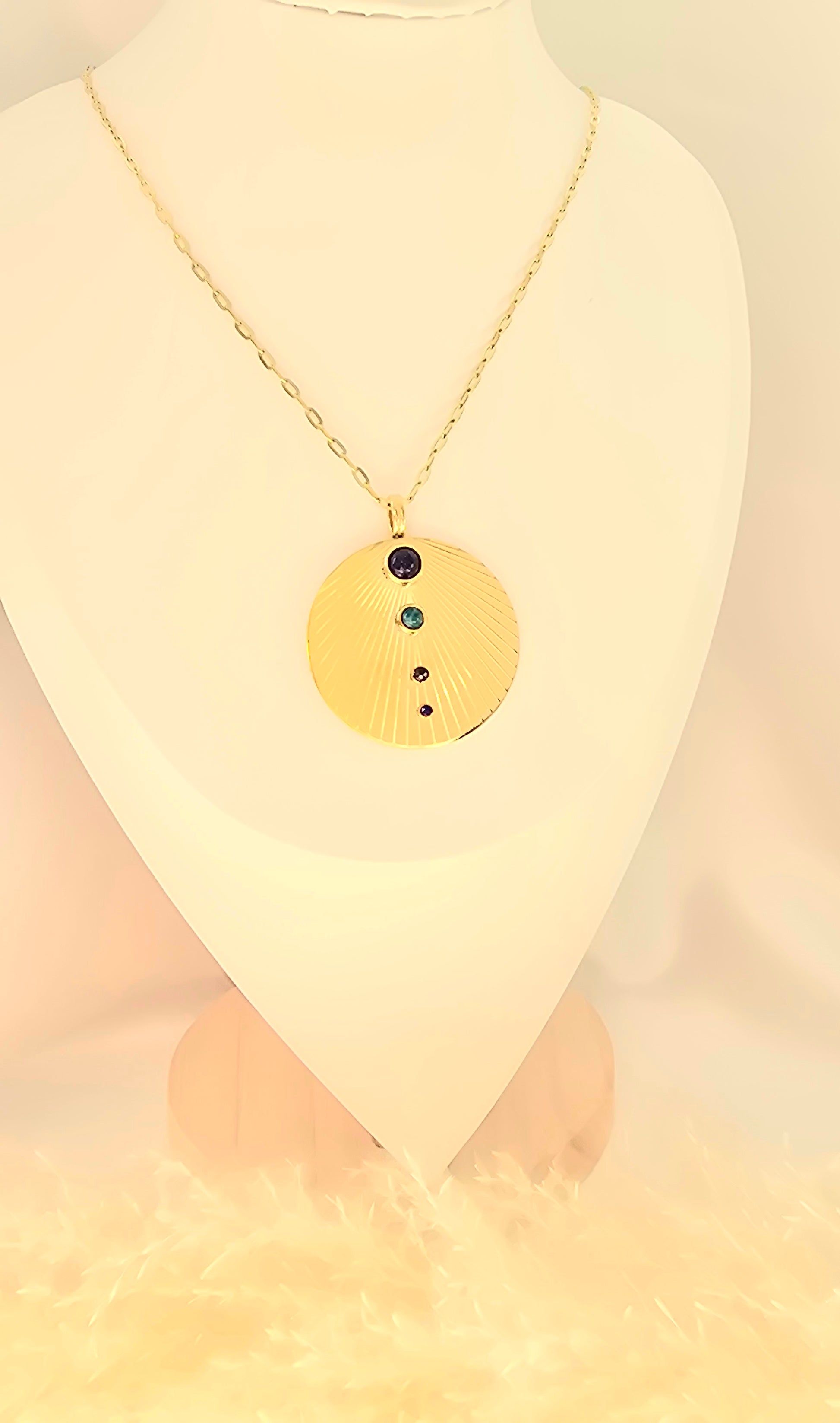 Collier Jack - Sautoir Soleil Rayonnant Œil de Tigre & Agate Bleue | Bohème Or et Ame Bijoux