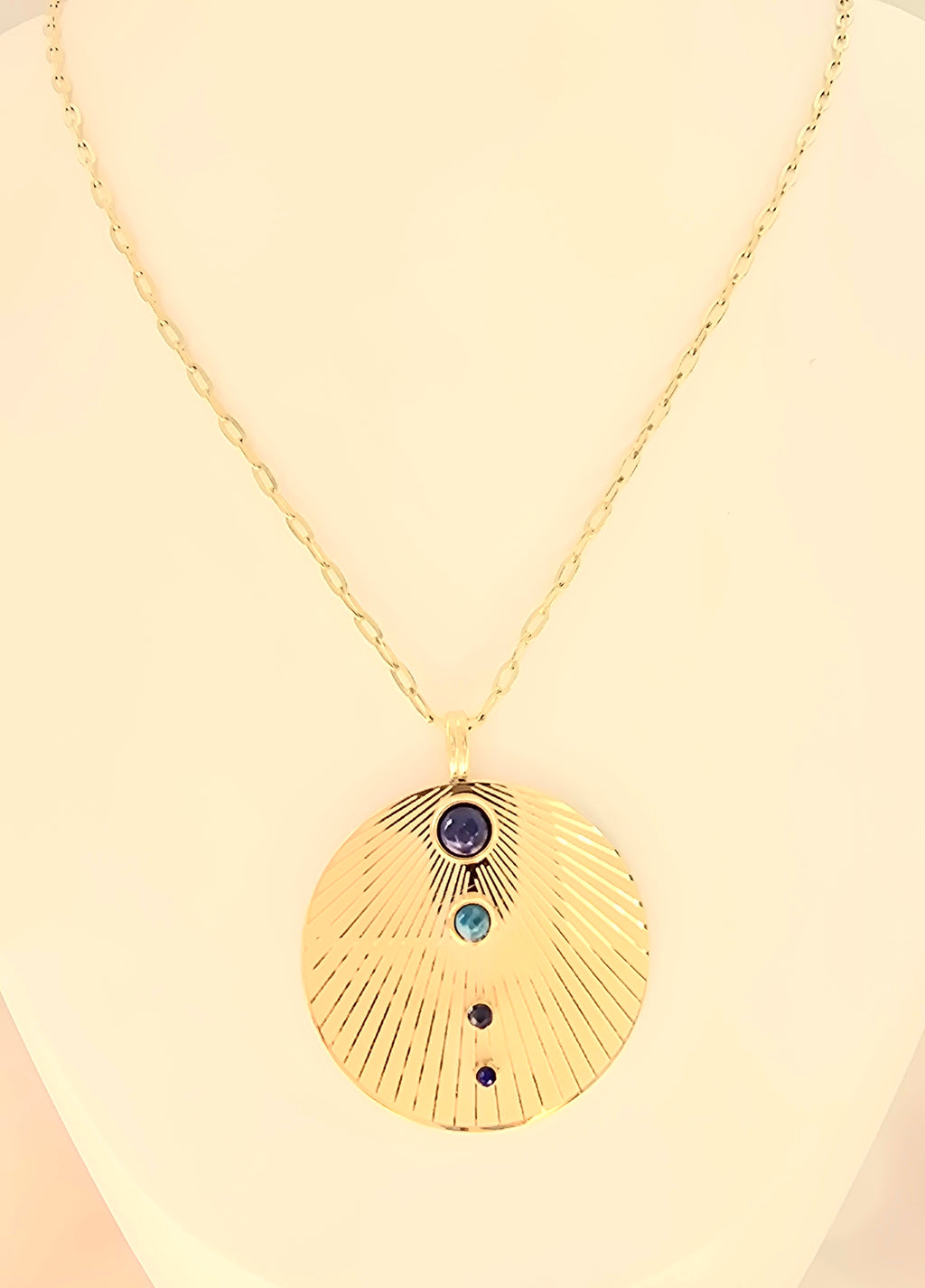 Collier Jack - Sautoir Soleil Rayonnant Œil de Tigre & Agate Bleue | Bohème Or et Ame Bijoux