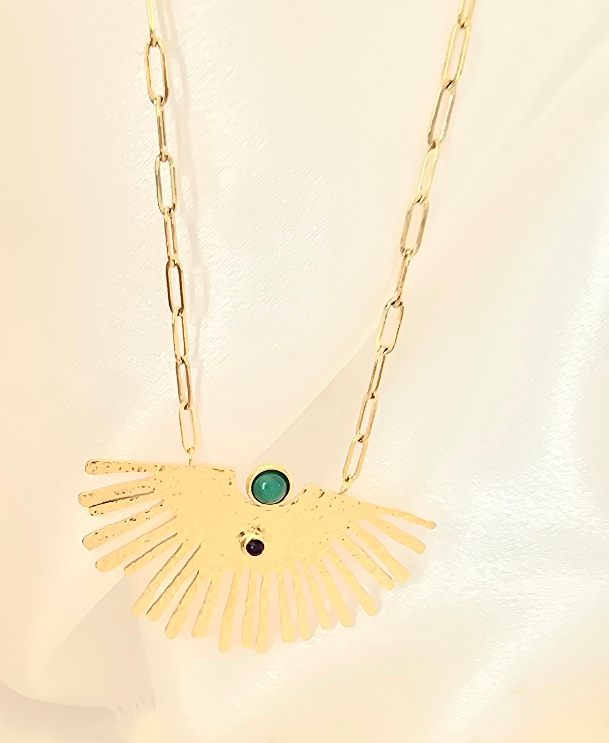 Collier JANI - Sautoir Long Pierres Naturelles Œil de Tigre Aventurine Améthyste Or et Ame Bijoux