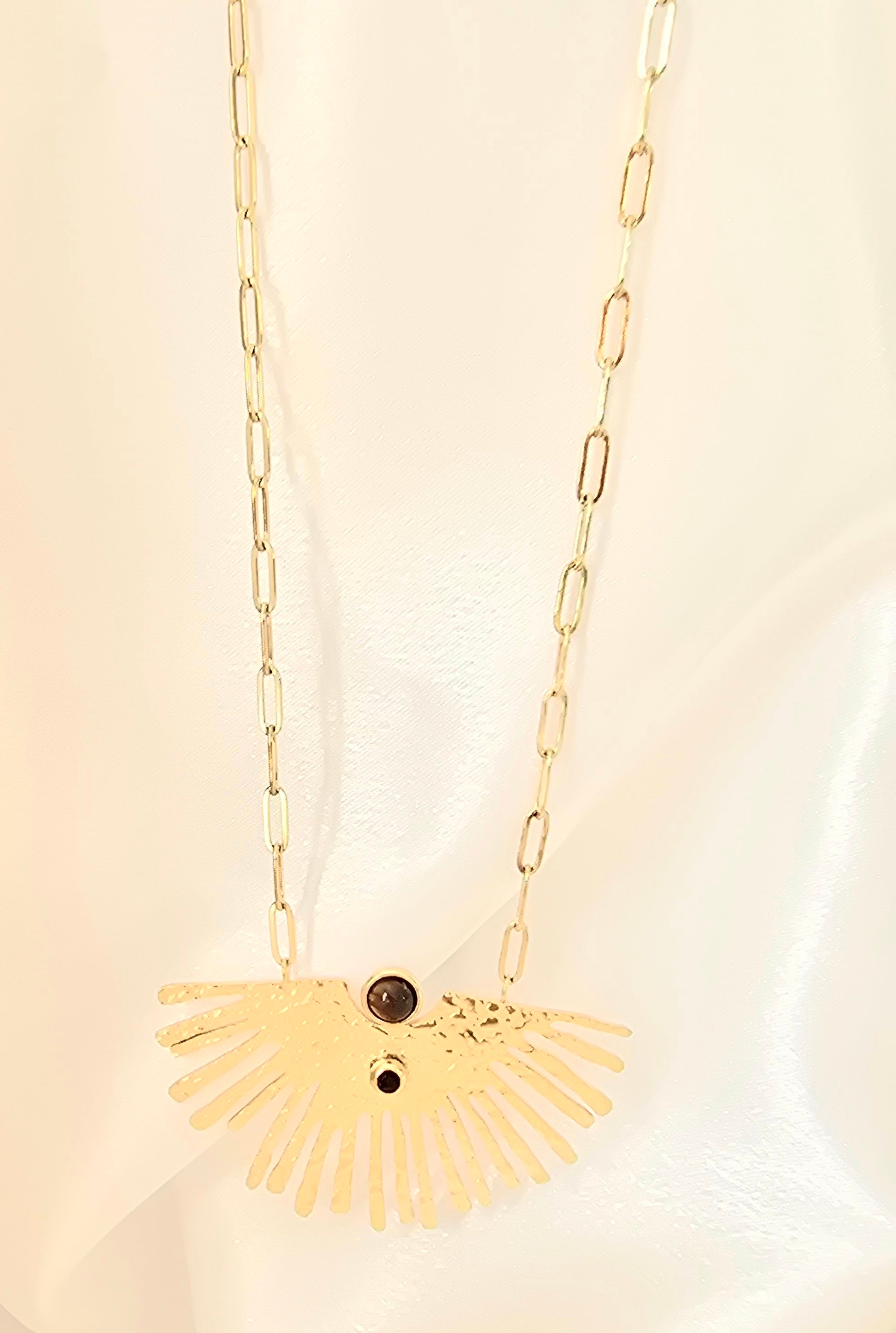 Collier JANI - Sautoir Long Pierres Naturelles Œil de Tigre Aventurine Améthyste Or et Ame Bijoux