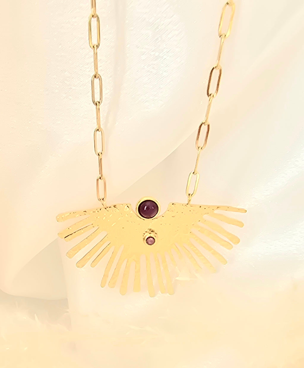 Collier JANI - Sautoir Long Pierres Naturelles Œil de Tigre Aventurine Améthyste Or et Ame Bijoux