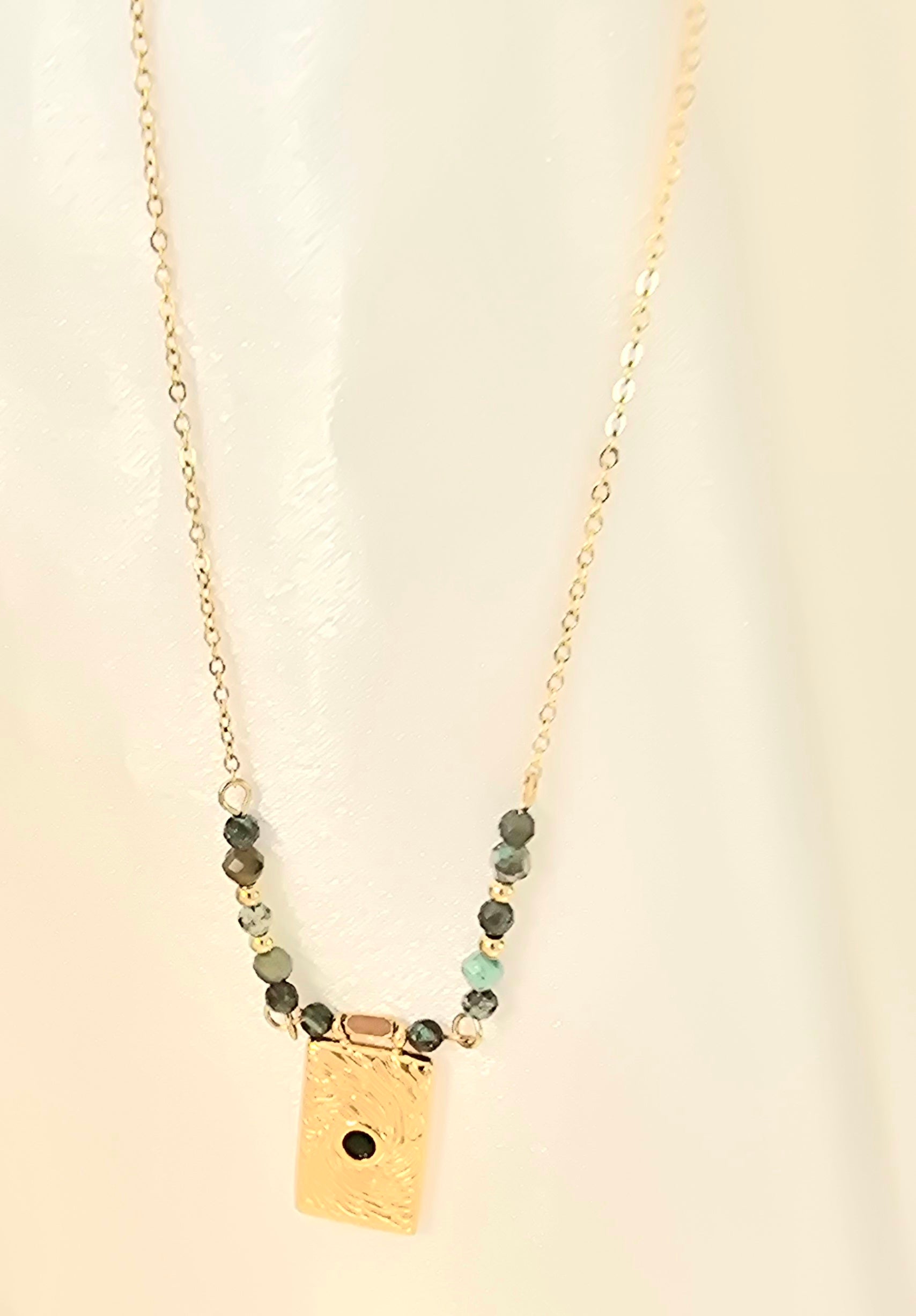 Collier MEDI Empreinte Turquoise Africaine Acier Doré Or et Ame bijoux