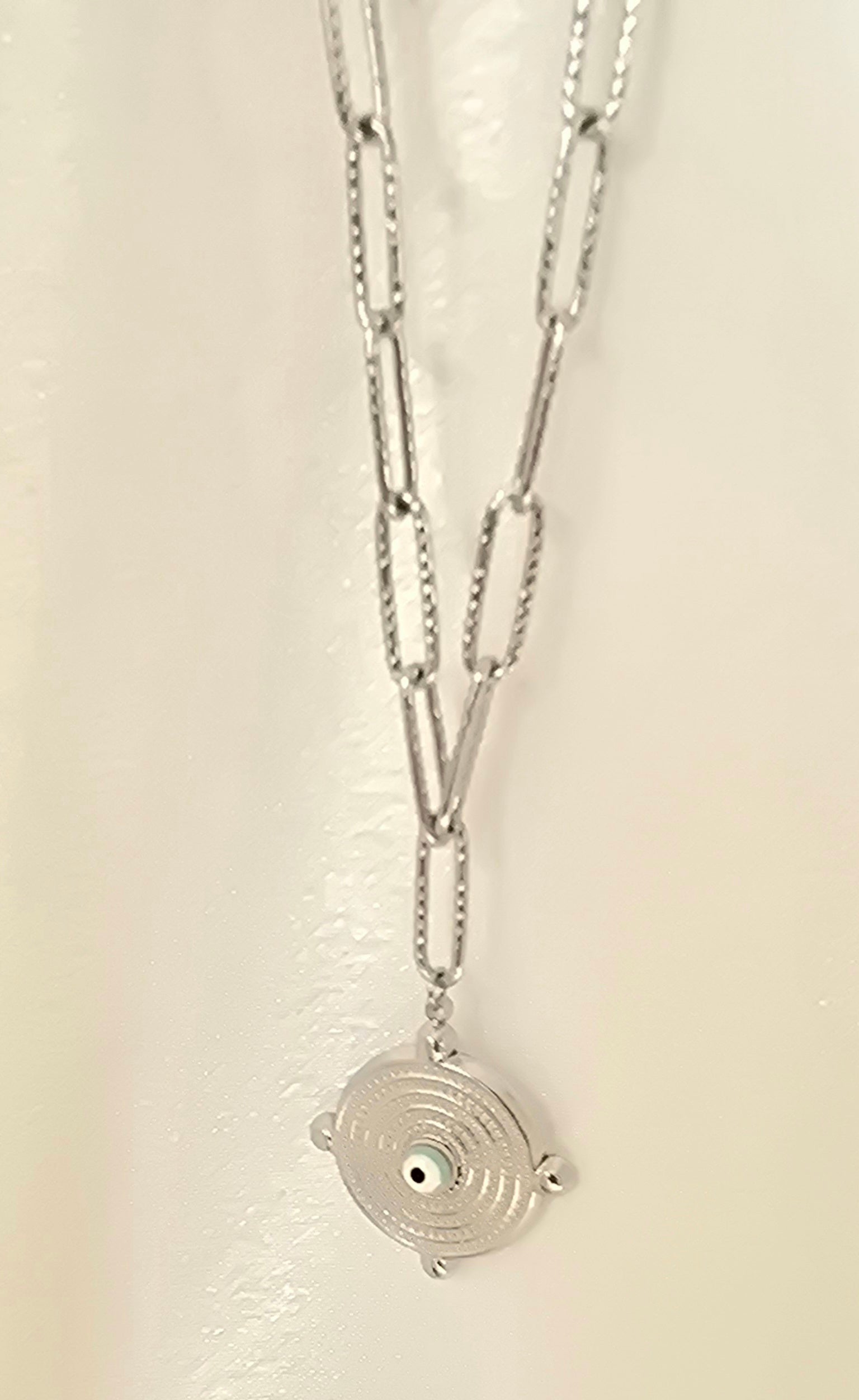 Collier ANDY Empreinte Œil de Protection Acier argenté et Ame Bijoux