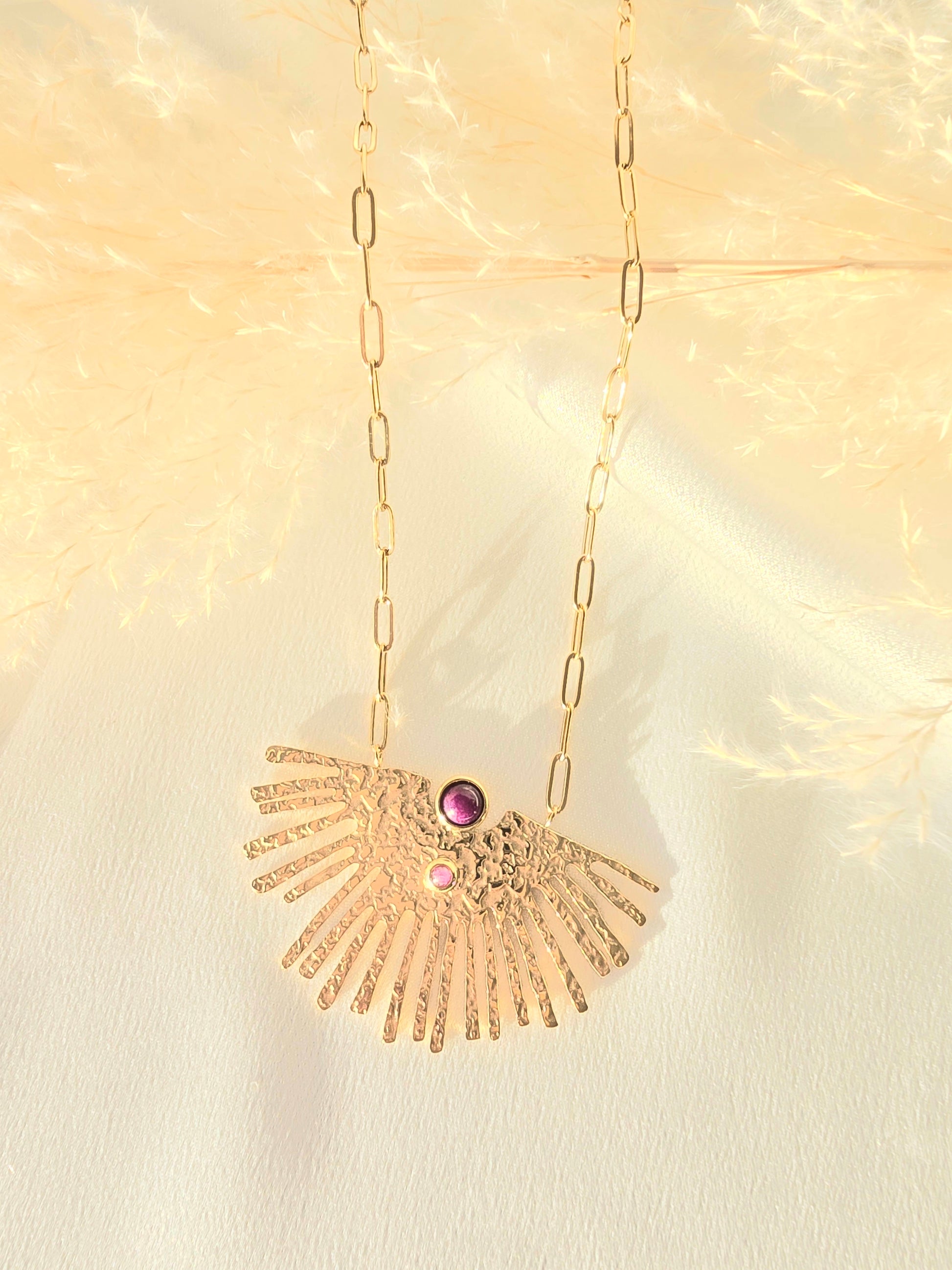 Collier JANI - Sautoir Long Pierres Naturelles Œil de Tigre Aventurine Améthyste Or et Ame Bijoux