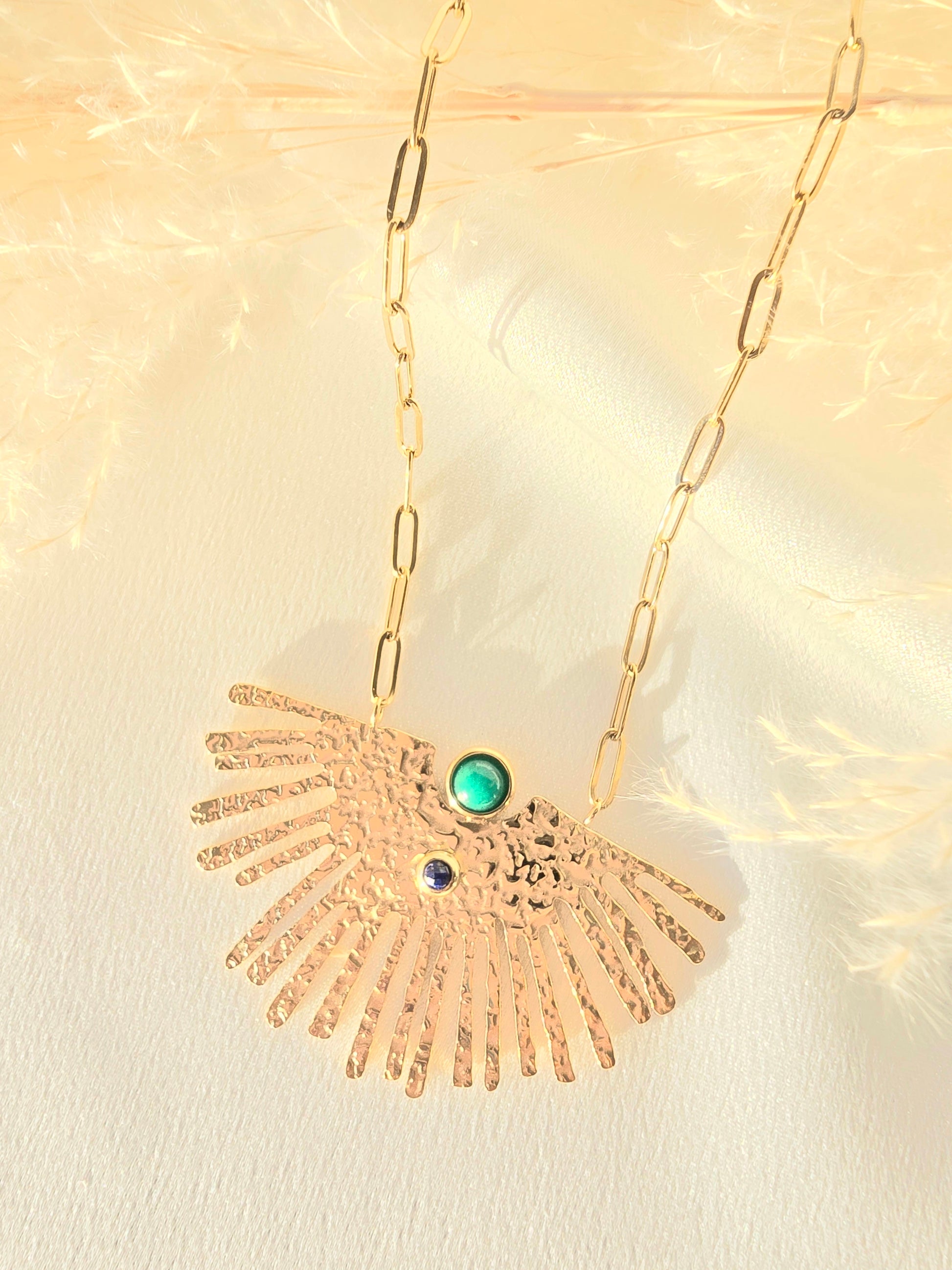 Collier JANI - Sautoir Long Pierres Naturelles Œil de Tigre Aventurine Améthyste Or et Ame Bijoux