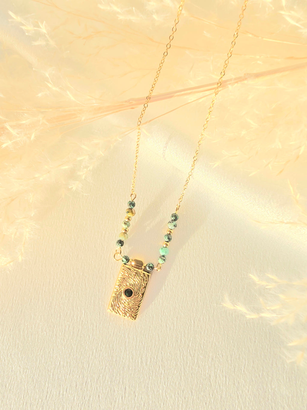 Collier MEDI Empreinte Turquoise Africaine Acier Doré Or et Ame bijoux