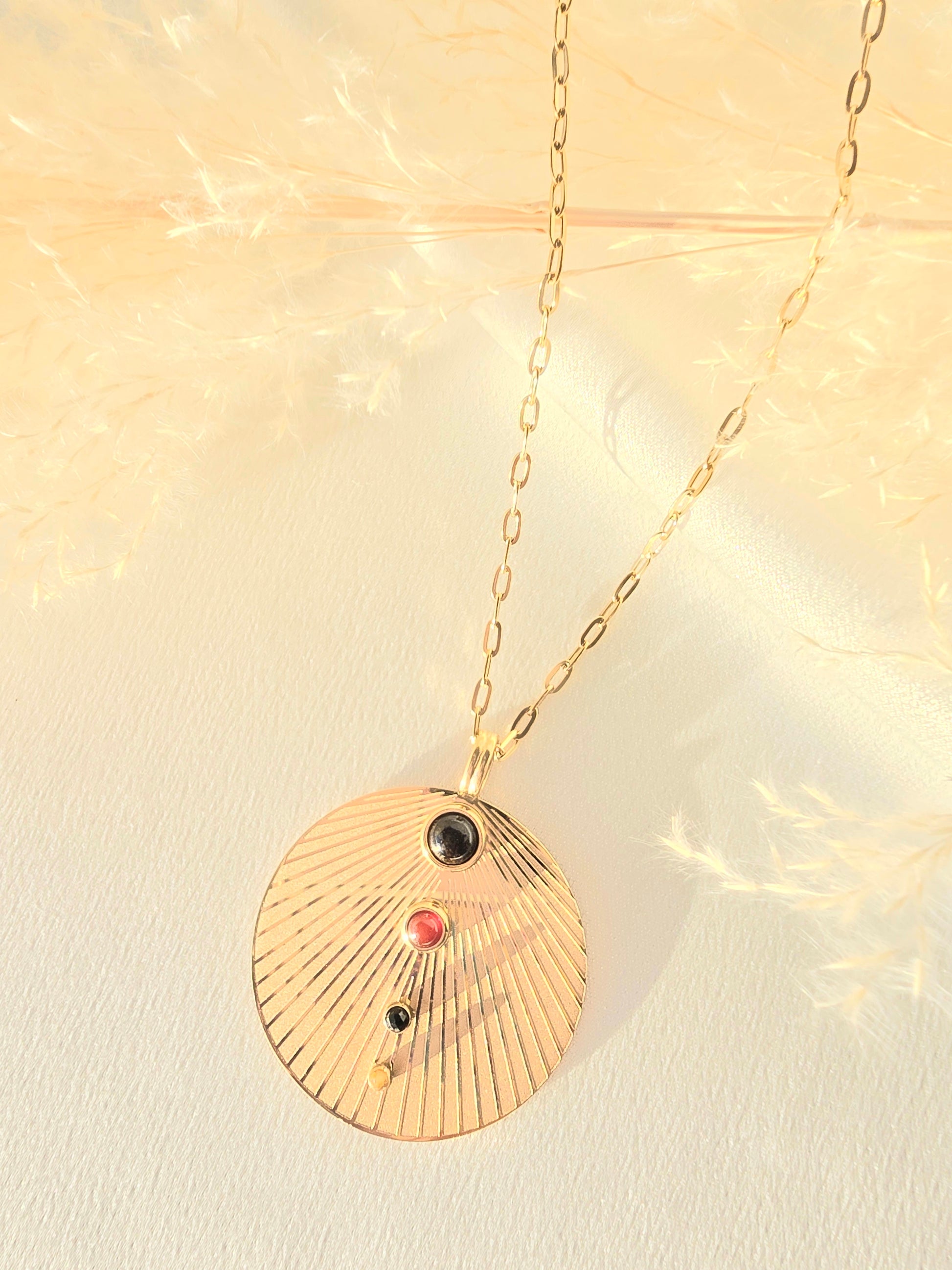 Collier Jack - Sautoir Soleil Rayonnant Œil de Tigre & Agate Bleue | Bohème Or et Ame Bijoux