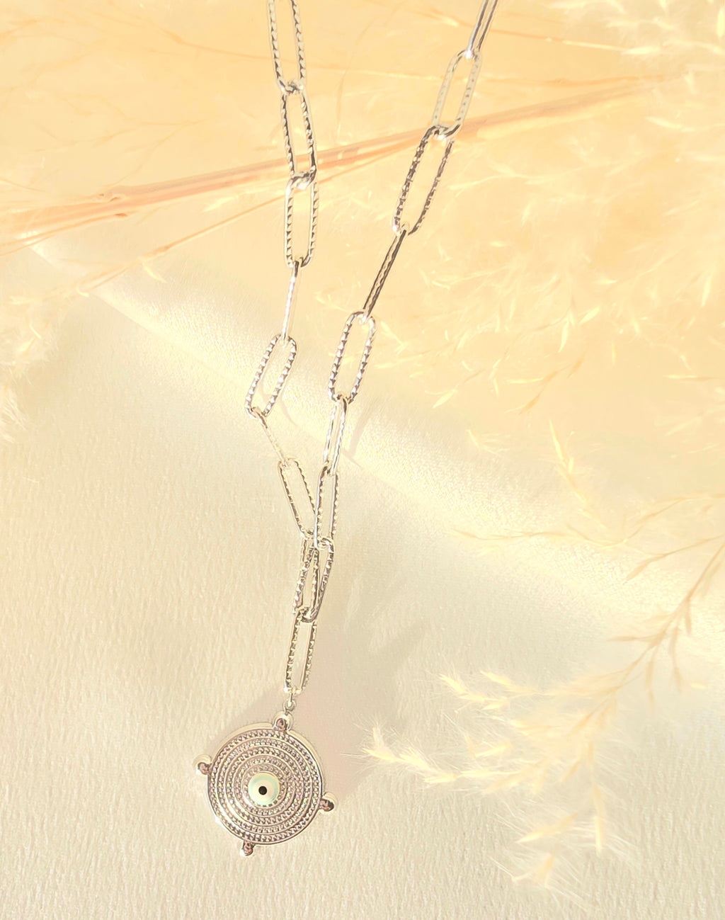 Collier ANDY Empreinte Œil de Protection Acier argenté et Ame Bijoux