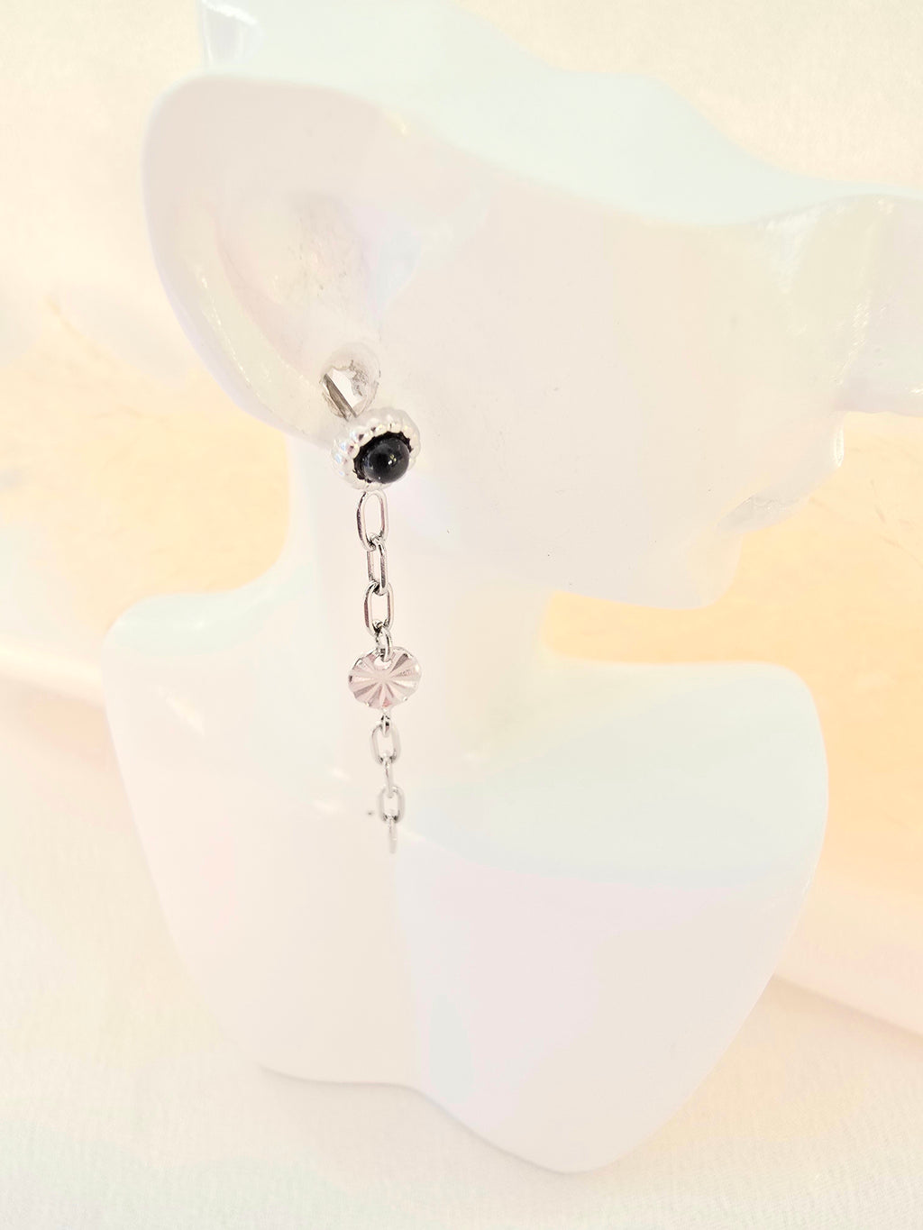 Boucles d'oreilles Albi - Chaînettes Soleil & Agate Noire Naturelle | Bohème Or et Ame Bijoux