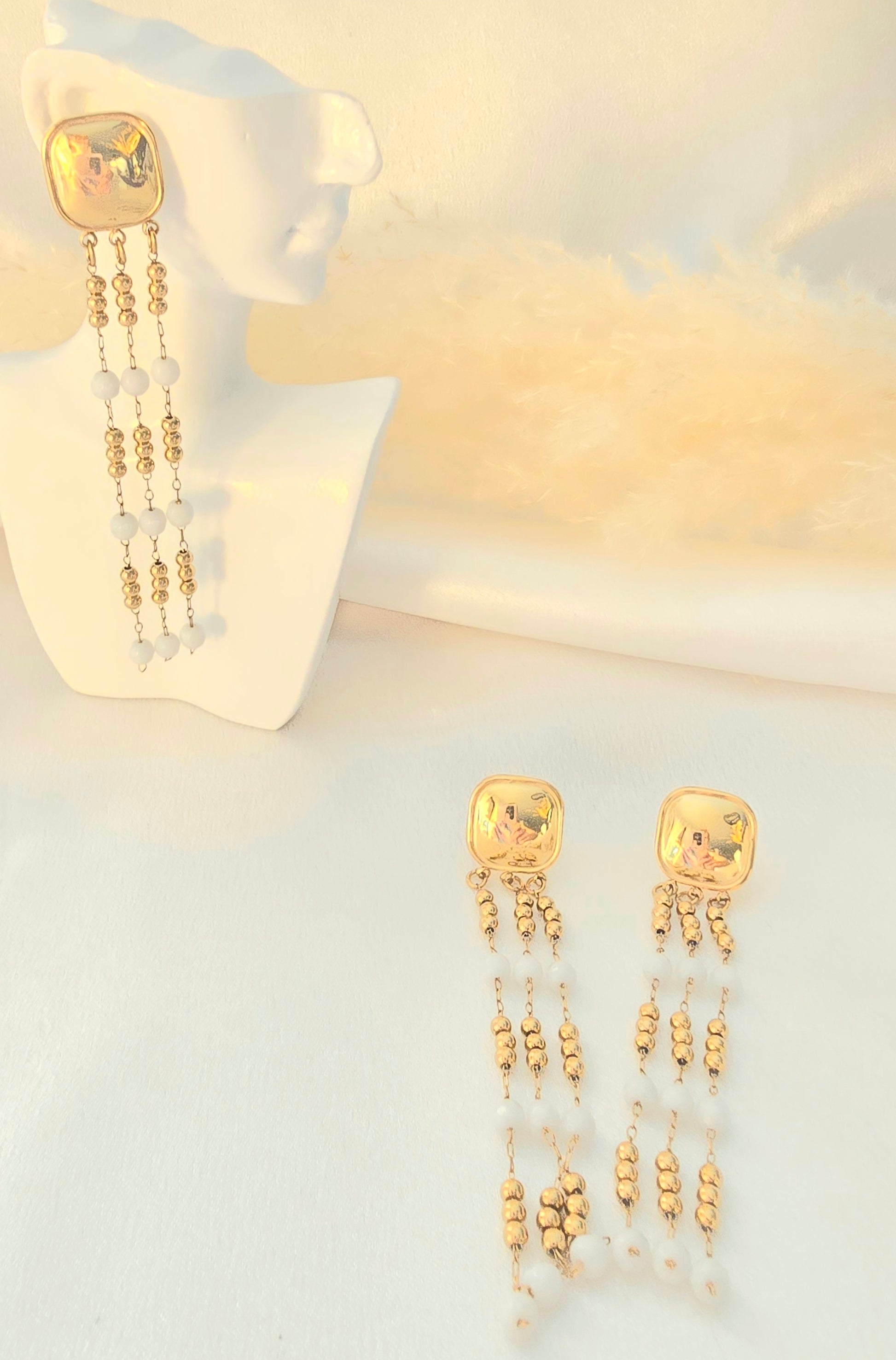 Boucles d'oreilles LEVA  Cascade Dorée Pierre Naturelle - Aurea Bijoux