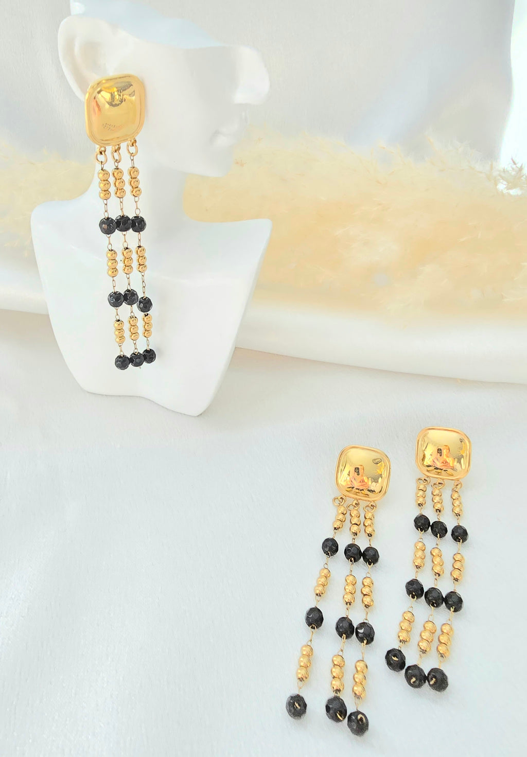 Boucles d'oreilles LEVA  Cascade Dorée Pierre Naturelle - Aurea Bijoux