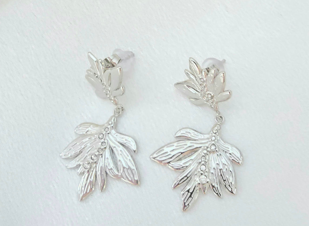 Boucles d'oreilles Cendrine  - Puces Feuilles Zirconium Acier Inoxydable Or et Ame Bijoux