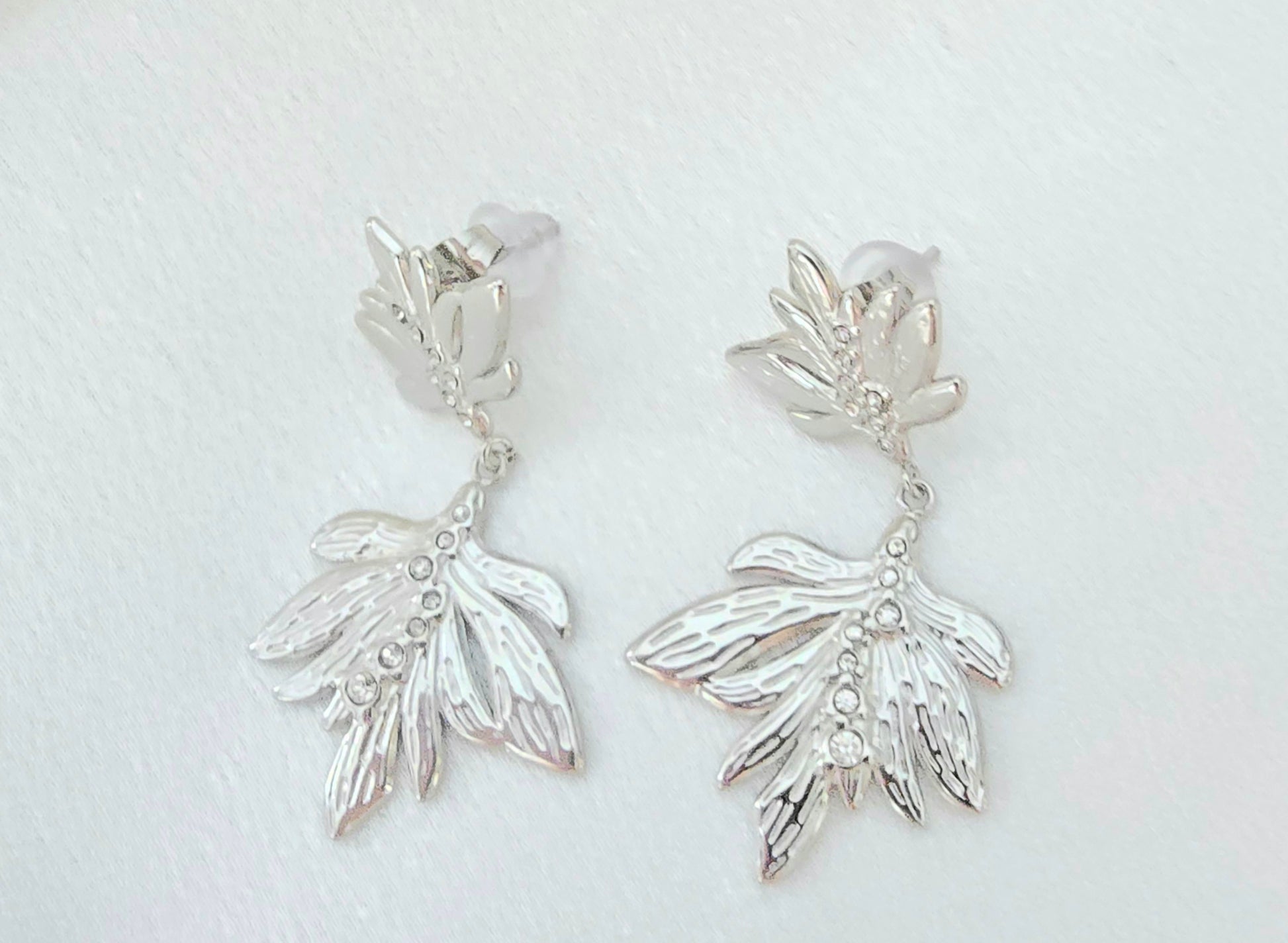 Boucles d'oreilles Cendrine  - Puces Feuilles Zirconium Acier Inoxydable Or et Ame Bijoux