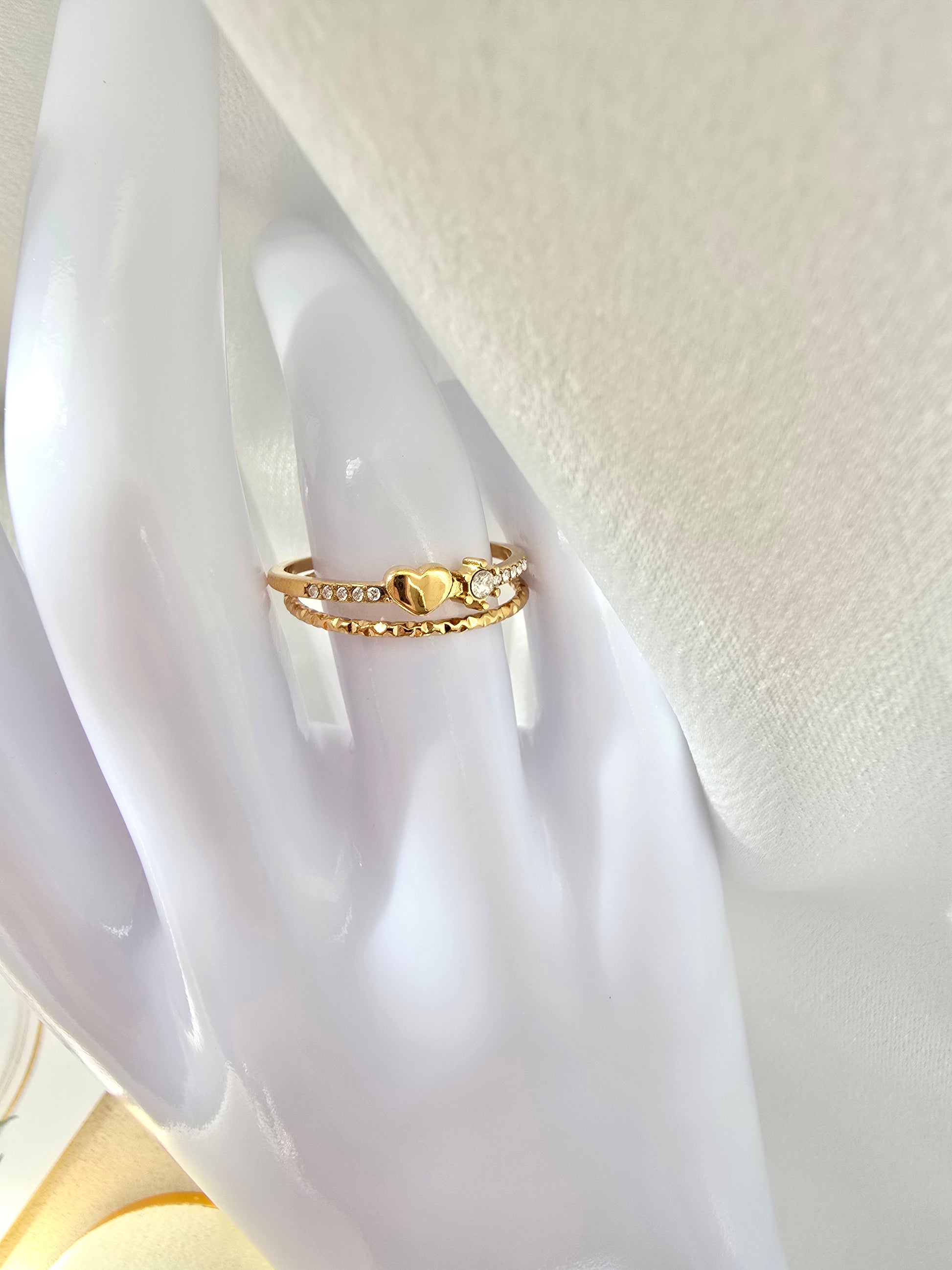 Bague ESTELLE Double Rang Cœur Pierre & Zirconium Or et Ame Bijoux