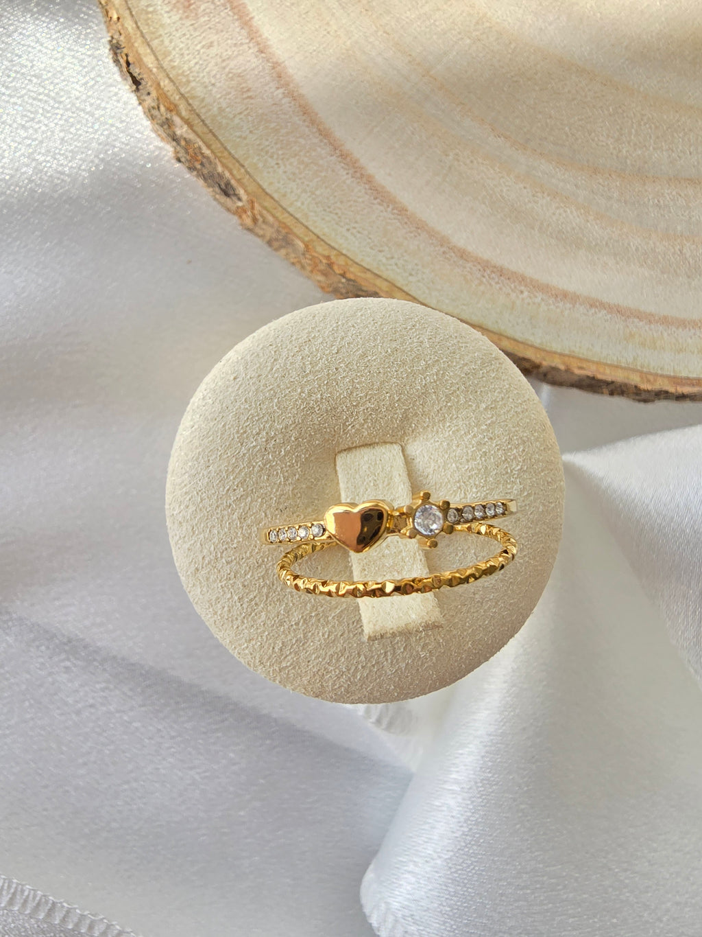 Bague ESTELLE Double Rang Cœur Pierre & Zirconium Or et Ame Bijoux