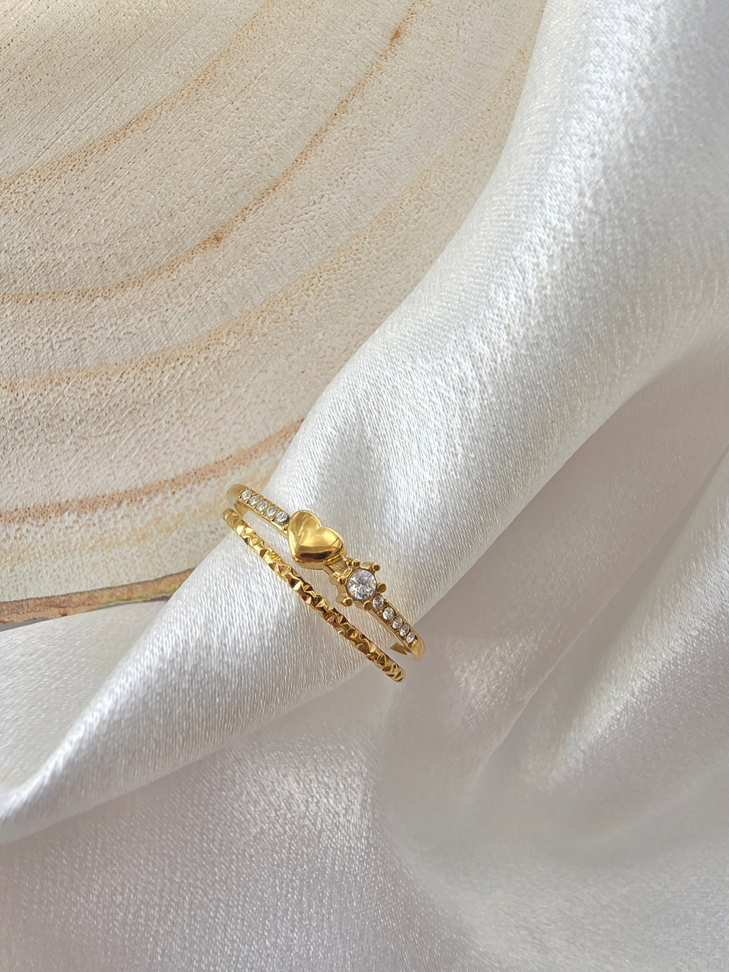 Bague ESTELLE Double Rang Cœur Pierre & Zirconium Or et Ame Bijoux