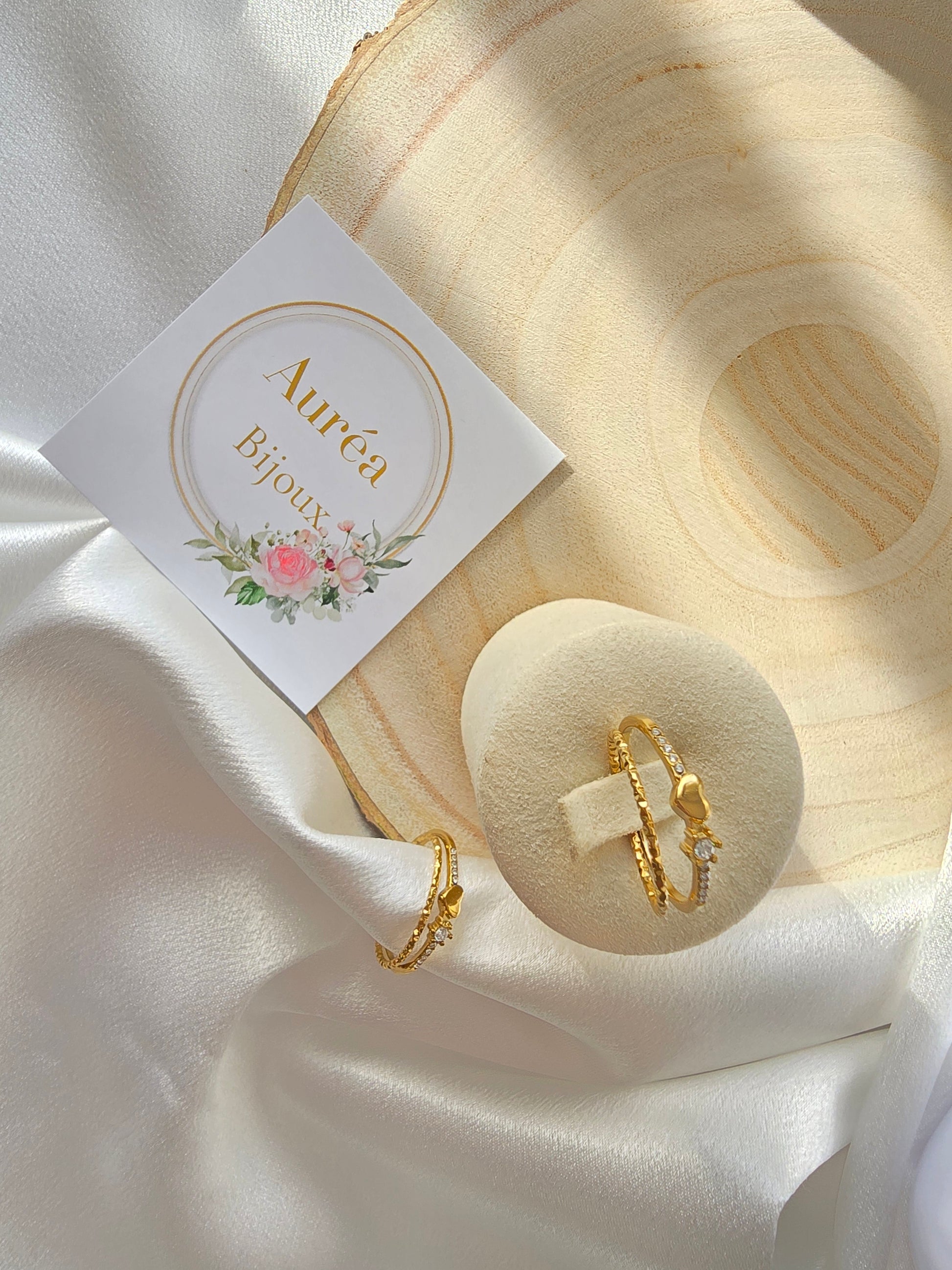 Bague ESTELLE Double Rang Cœur Pierre & Zirconium Or et Ame Bijoux