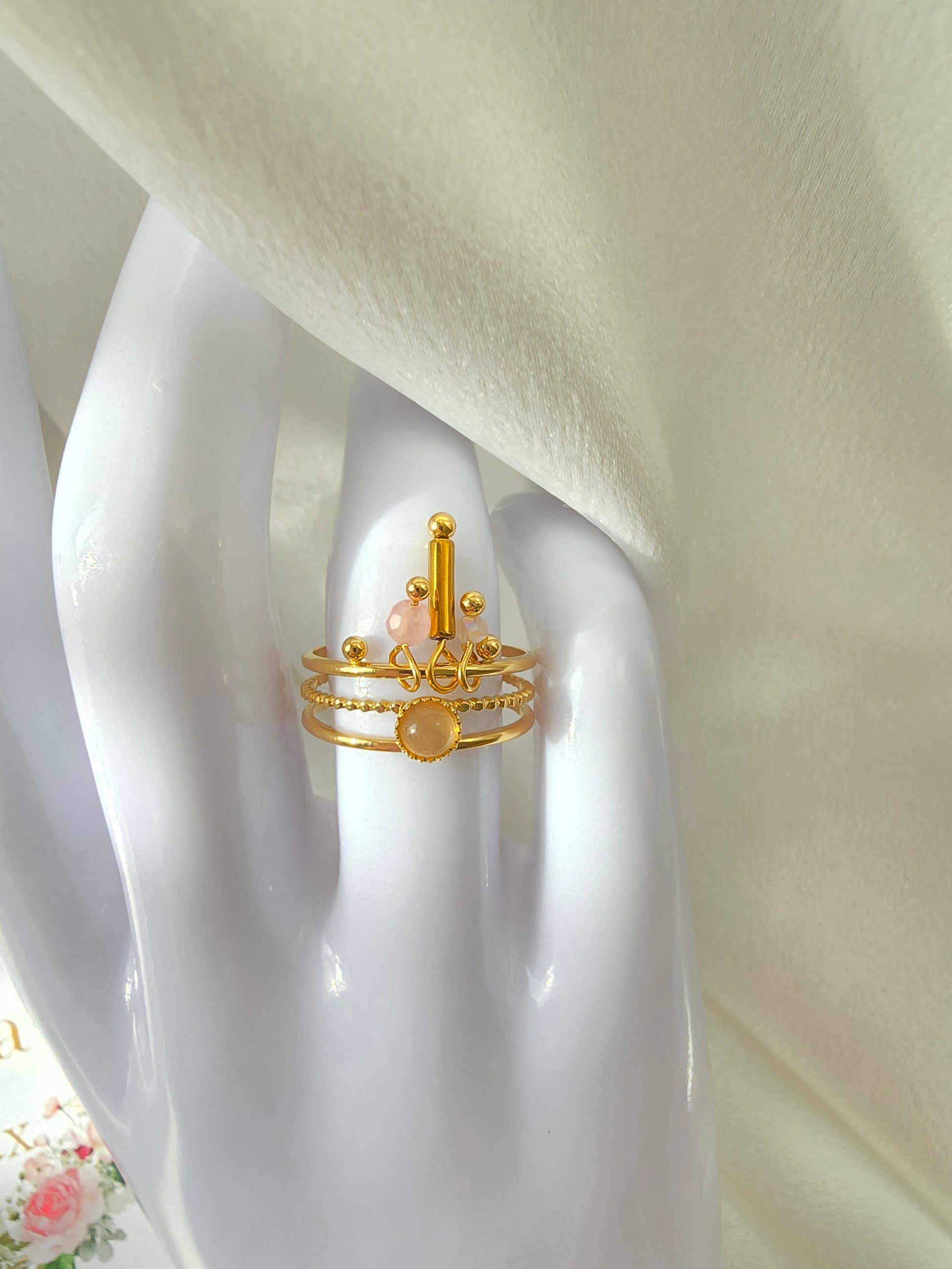 Bague MAE  Triple Rang Pierre & Cristal - Bijou Bohème | Or et Ame Bijoux