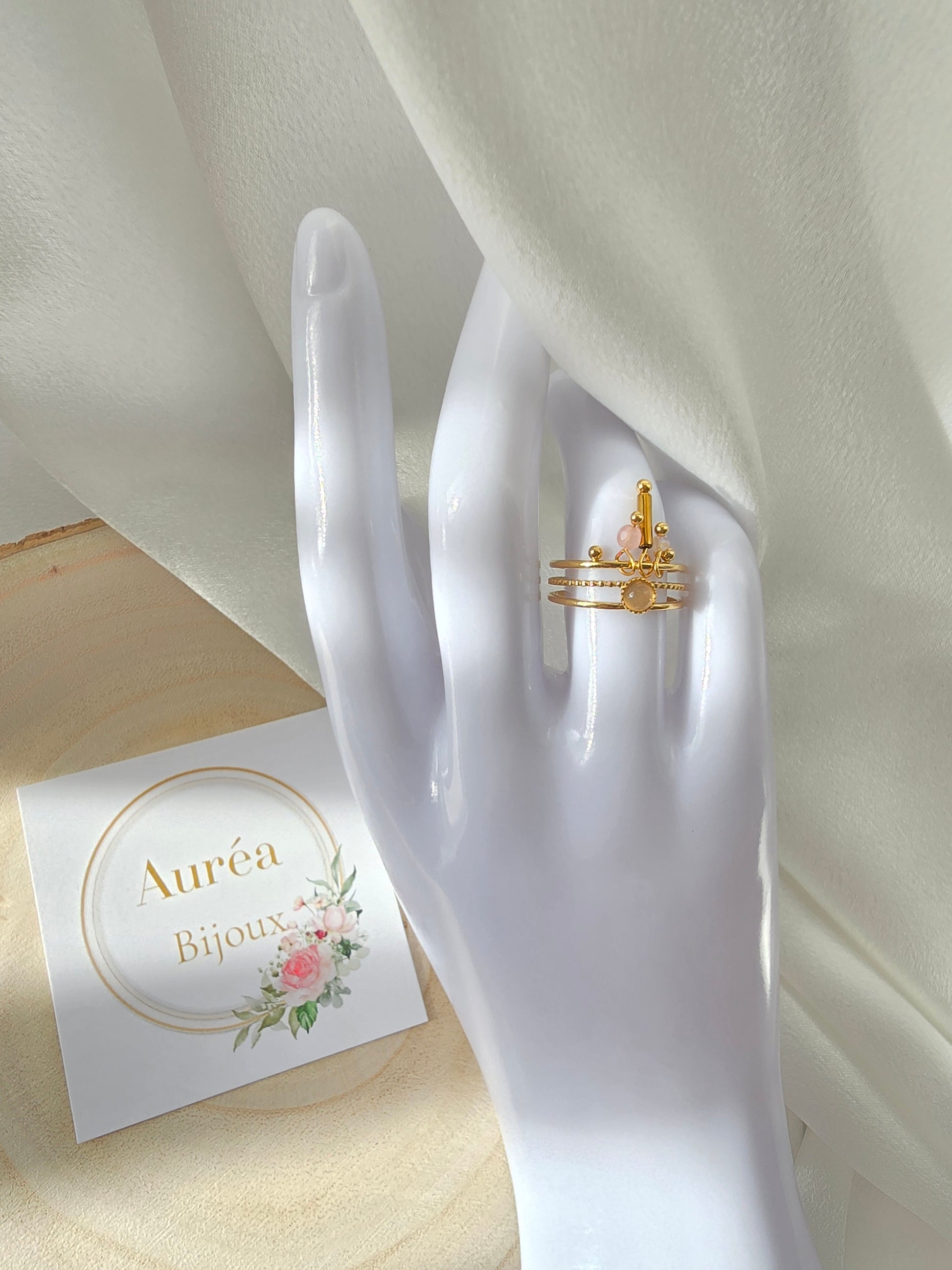 Bague MAE  Triple Rang Pierre & Cristal - Bijou Bohème | Or et Ame Bijoux