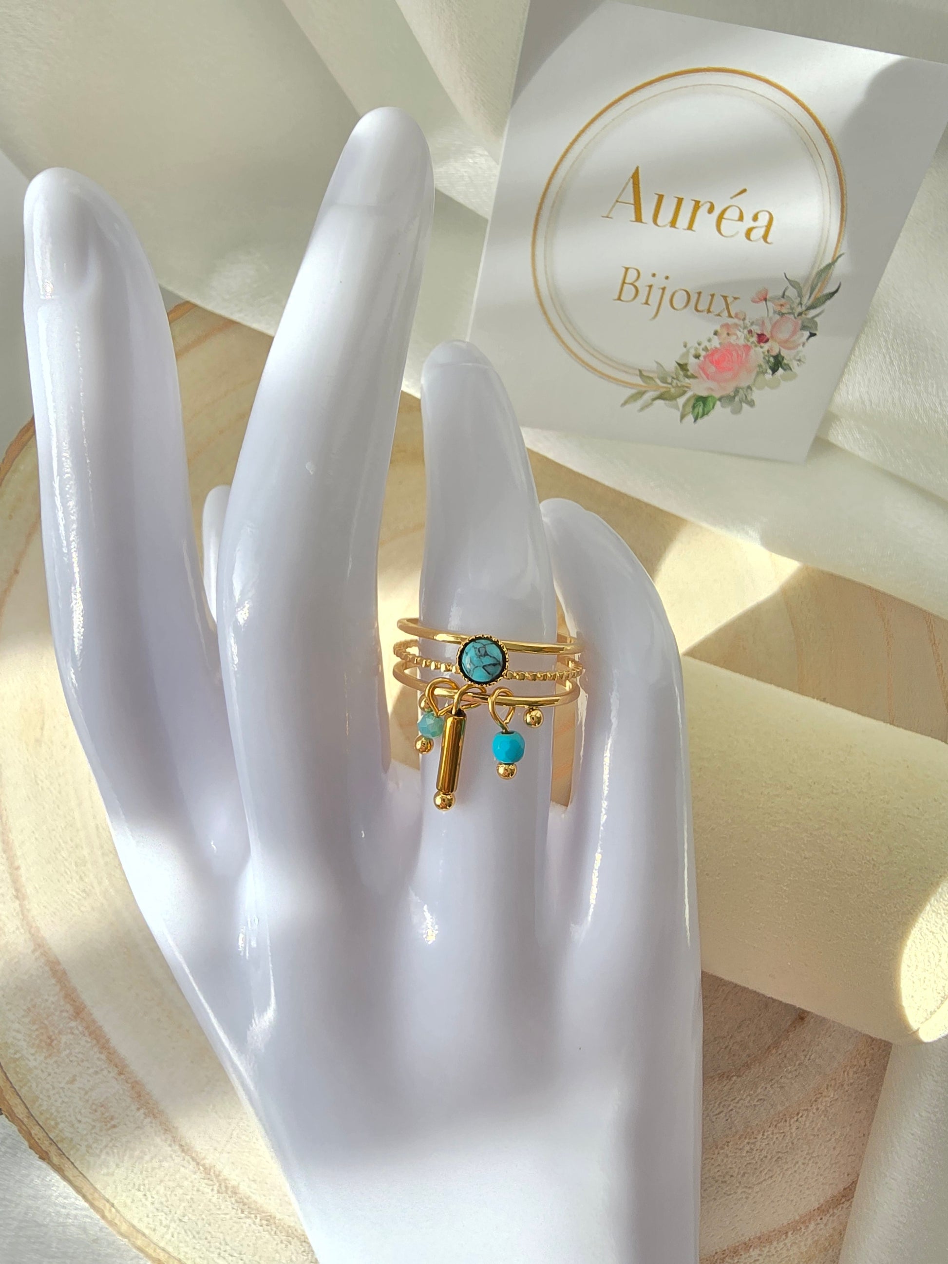 Bague MAE  Triple Rang Pierre & Cristal - Bijou Bohème | Or et Ame Bijoux