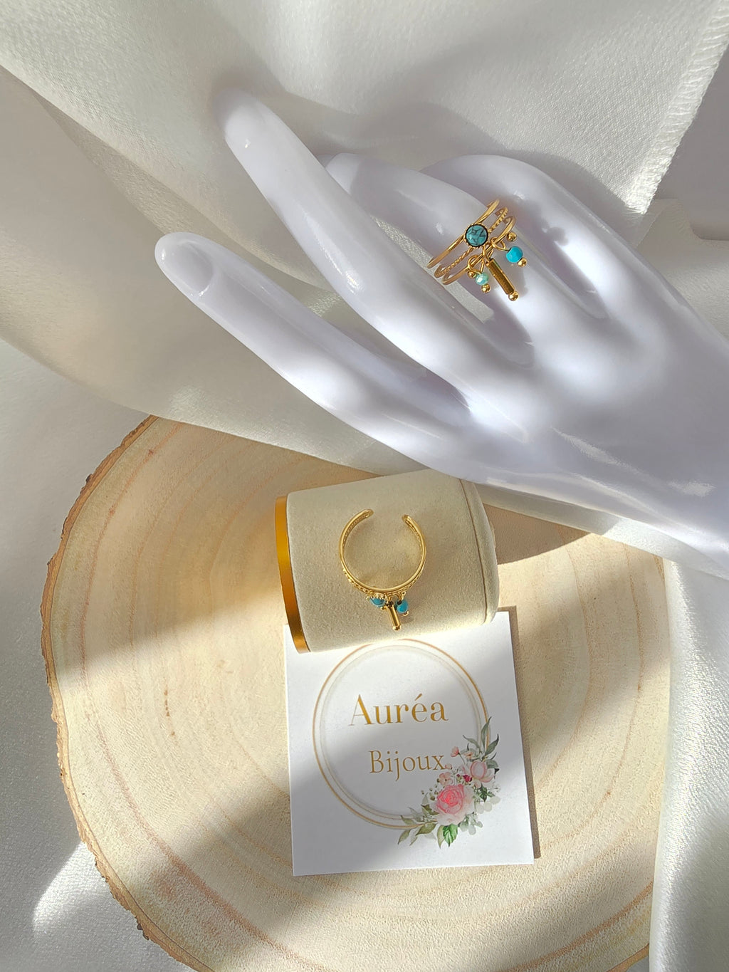 Bague MAE  Triple Rang Pierre & Cristal - Bijou Bohème | Or et Ame Bijoux