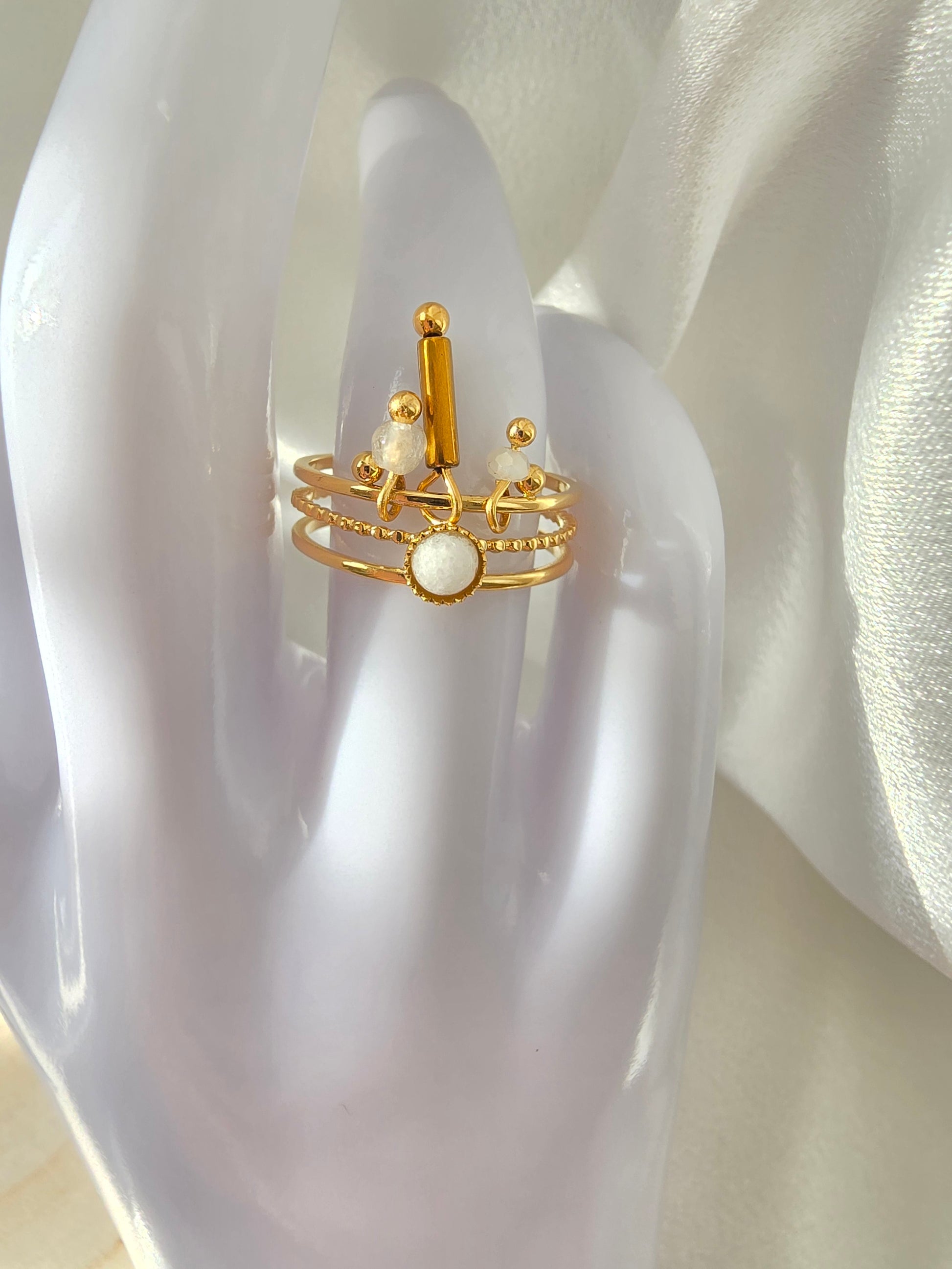 Bague MAE  Triple Rang Pierre & Cristal - Bijou Bohème | Or et Ame Bijoux