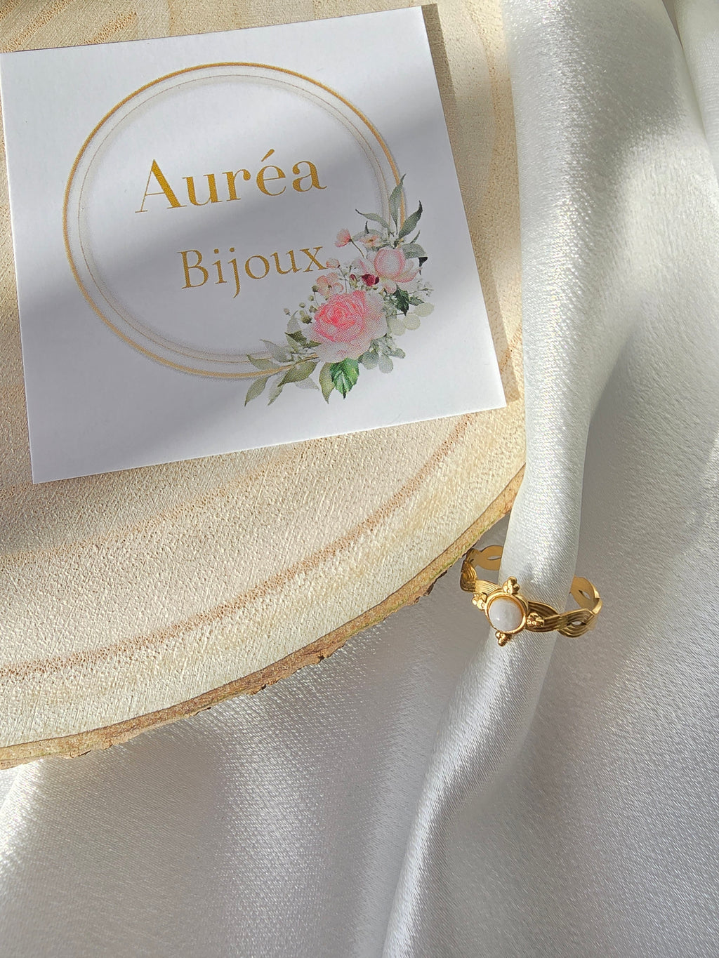 Bague DANA Pierre Naturelle - Quartz Rose & Nacre | Or et Ame Bijoux