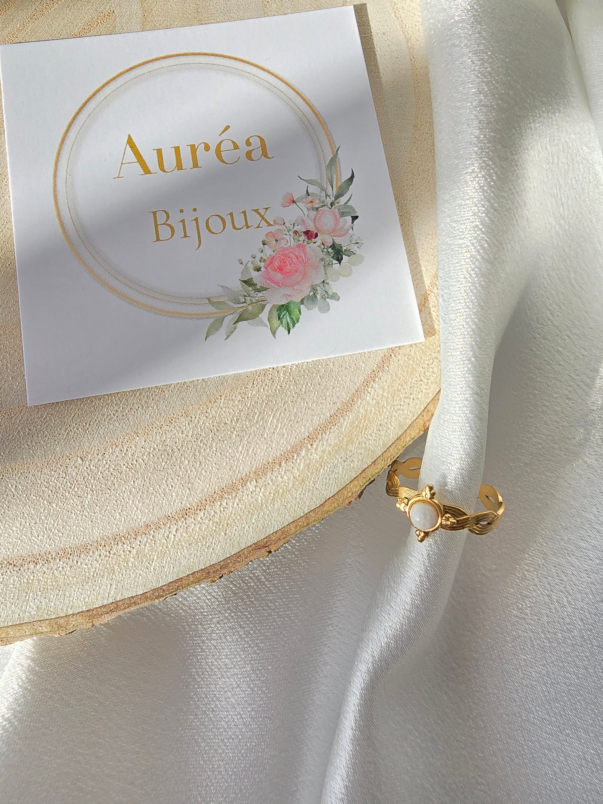 Bague DANA Pierre Naturelle - Quartz Rose & Nacre | Or et Ame Bijoux