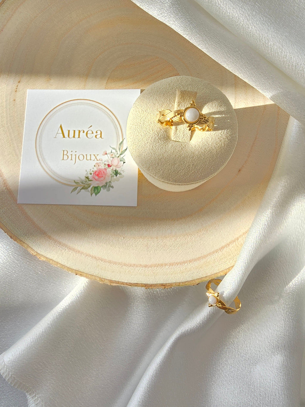 Bague DANA Pierre Naturelle - Quartz Rose & Nacre | Or et Ame Bijoux