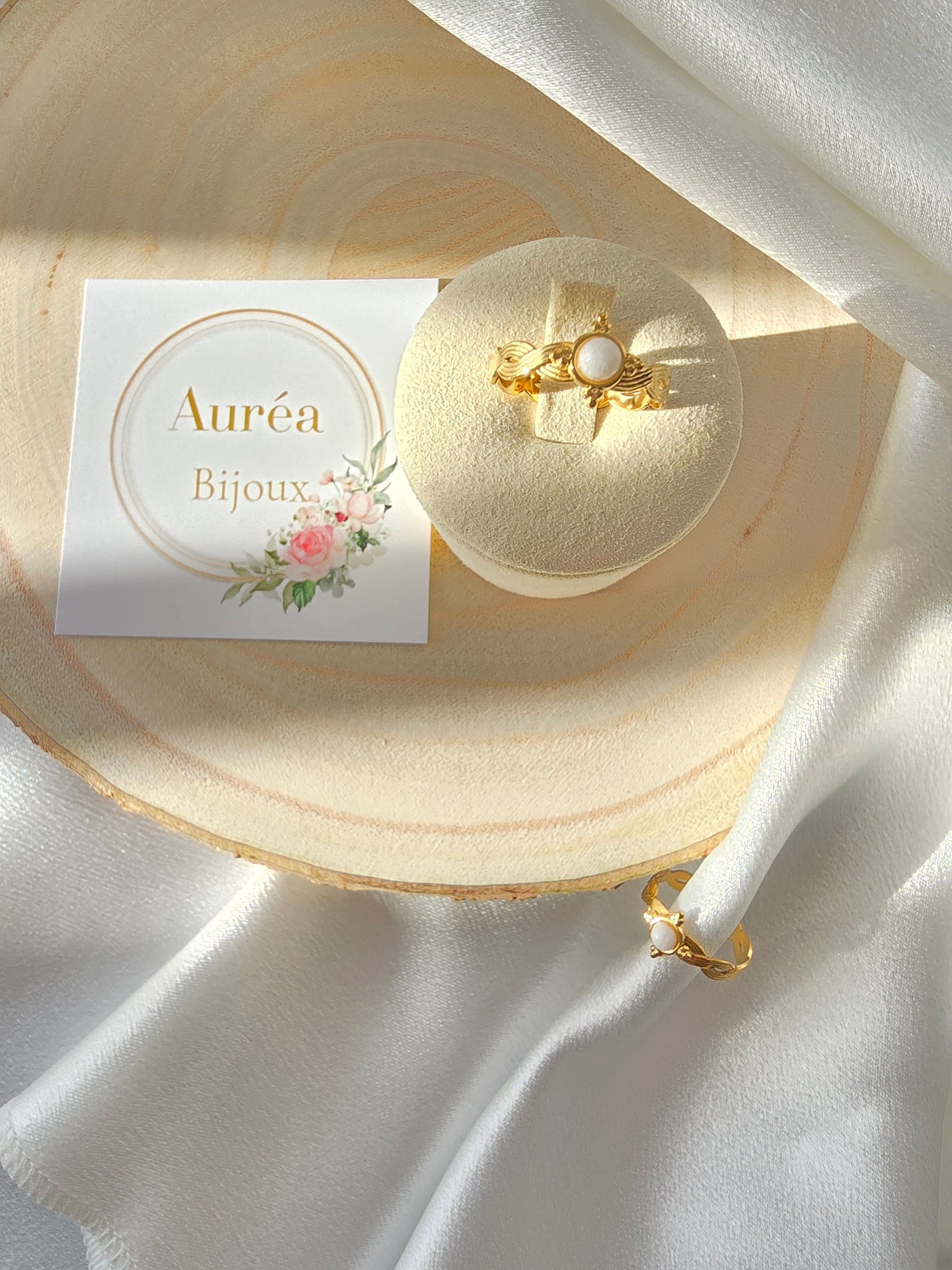 Bague DANA Pierre Naturelle - Quartz Rose & Nacre | Or et Ame Bijoux