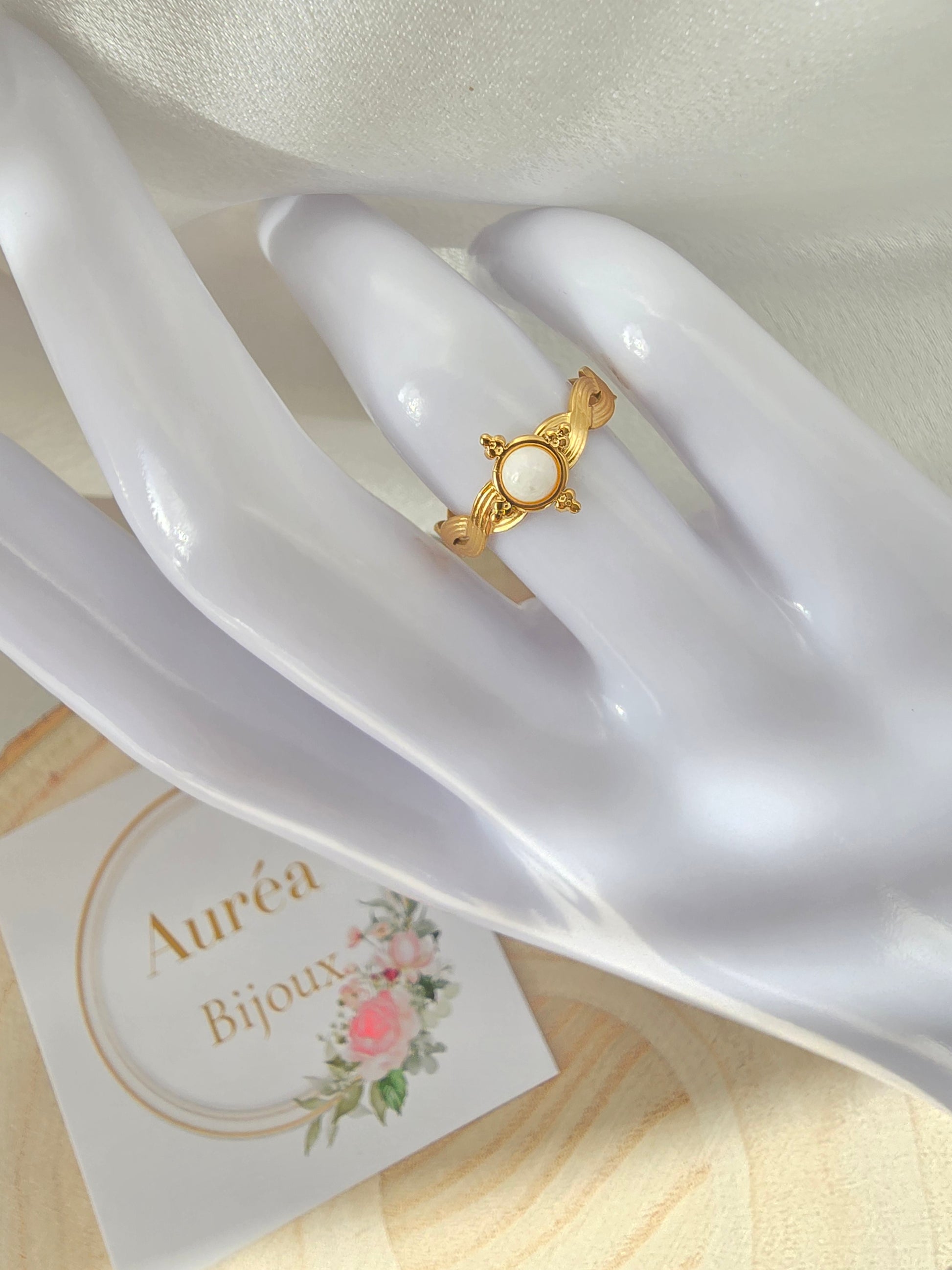 Bague DANA Pierre Naturelle - Quartz Rose & Nacre | Or et Ame Bijoux