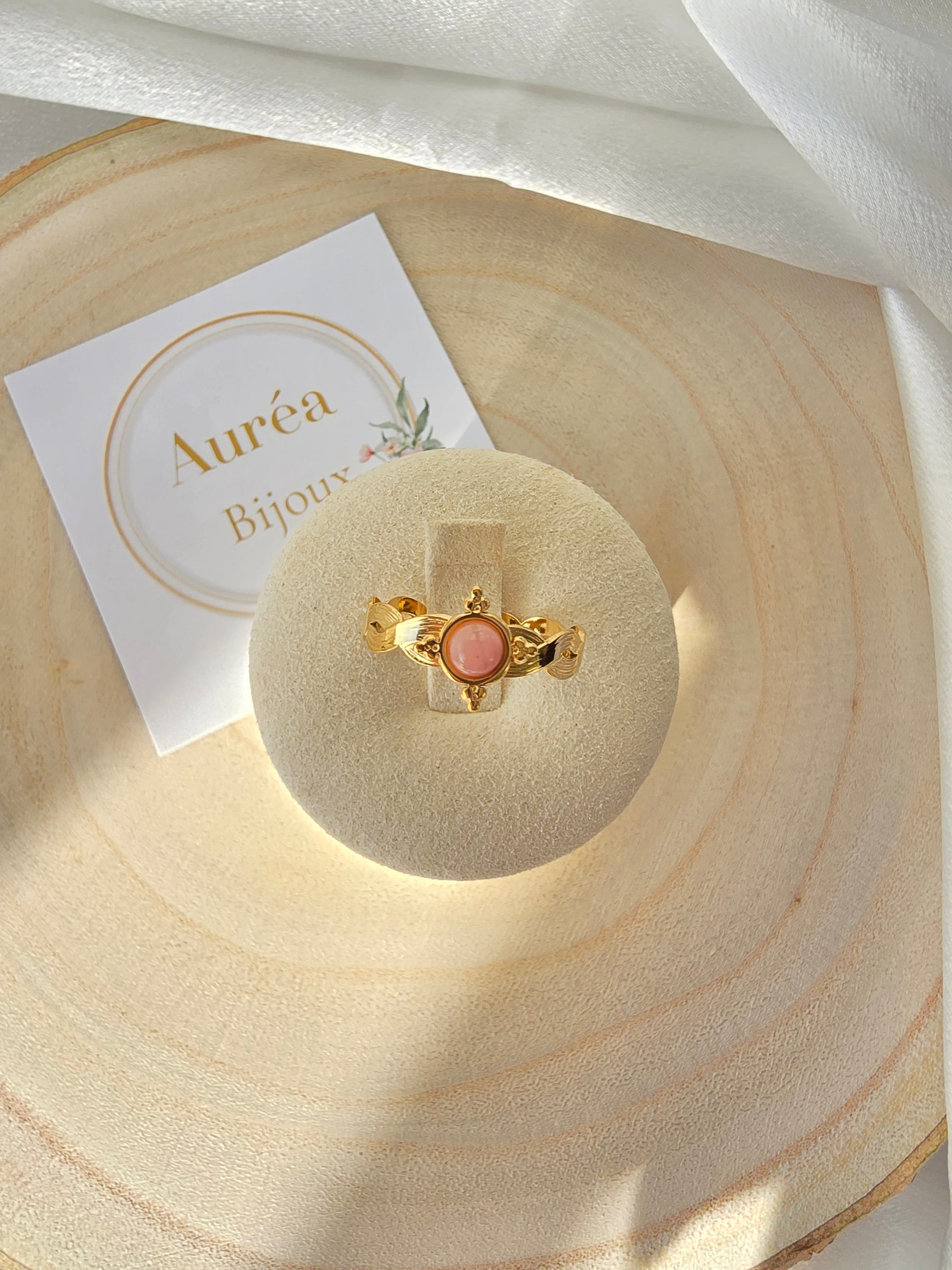Bague DANA Pierre Naturelle - Quartz Rose & Nacre | Or et Ame Bijoux