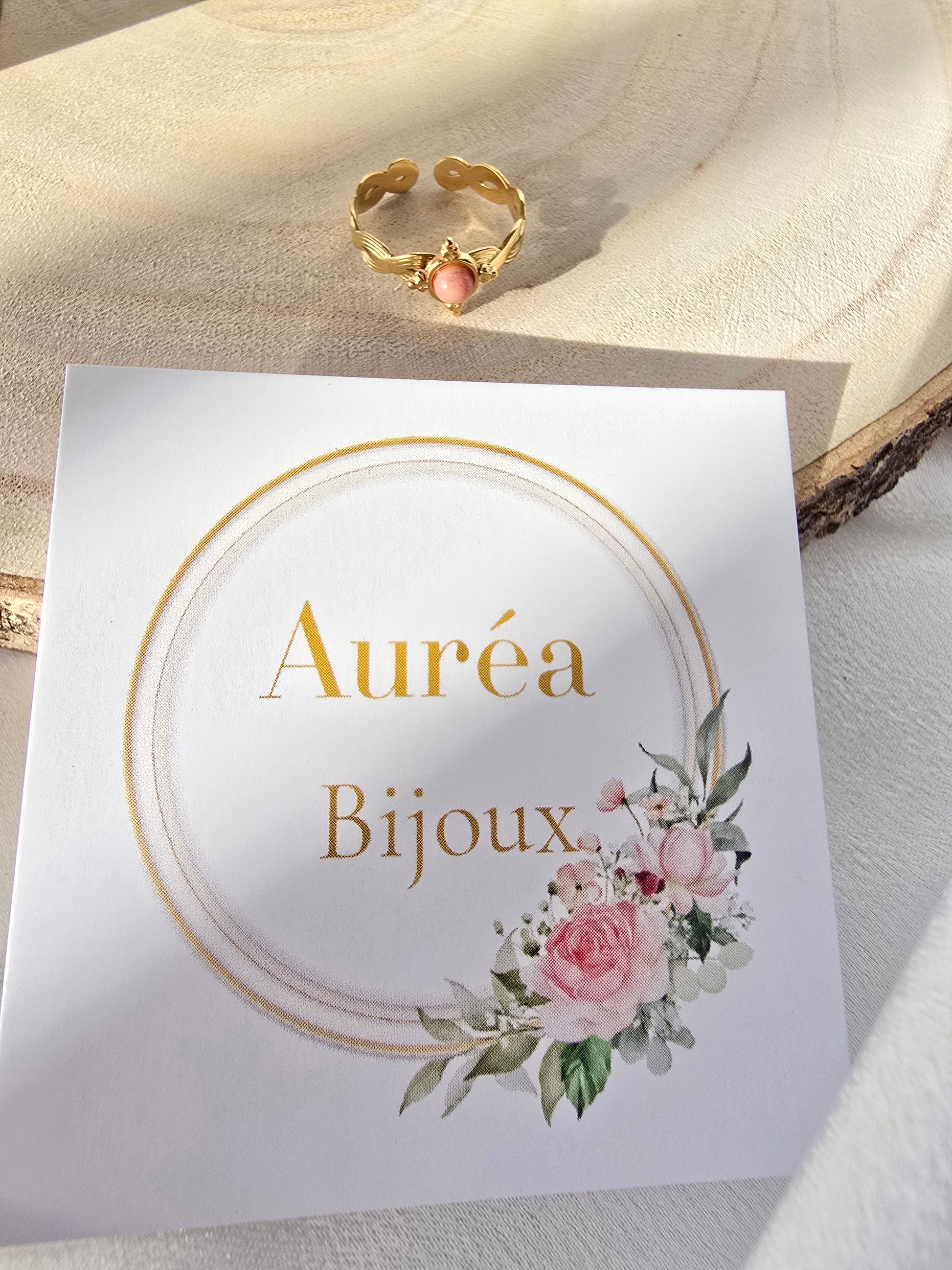 Bague DANA Pierre Naturelle - Quartz Rose & Nacre | Or et Ame Bijoux