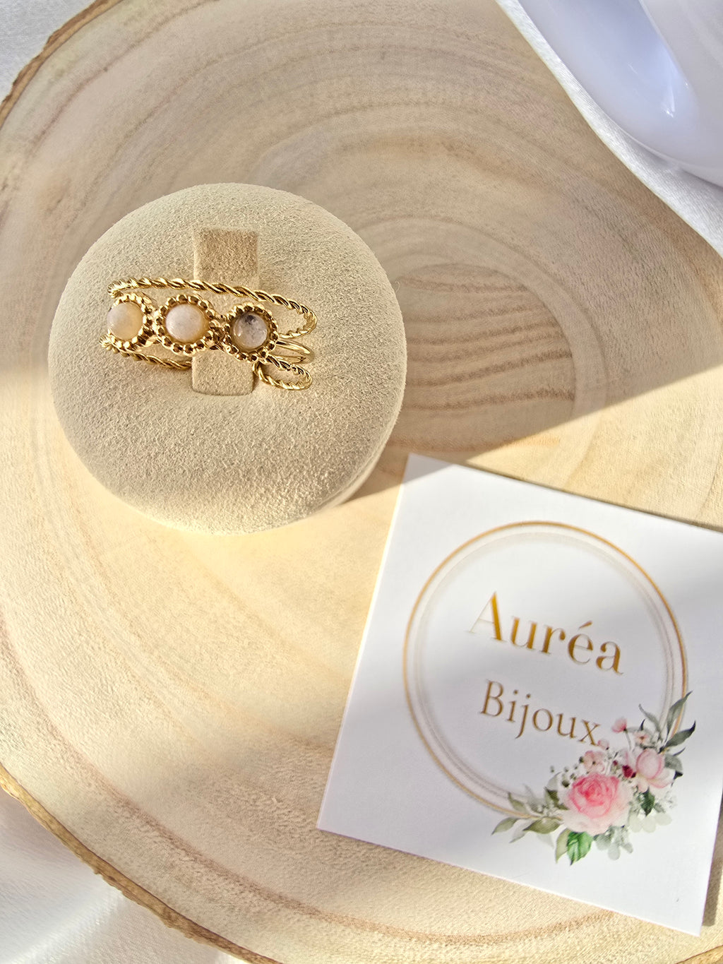 Bague LISE- Triple Rang Howlite - Pierre Naturelle | Or et Ame Bijoux