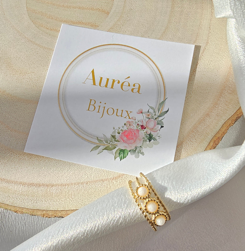 Bague LISE- Triple Rang Howlite - Pierre Naturelle | Or et Ame Bijoux