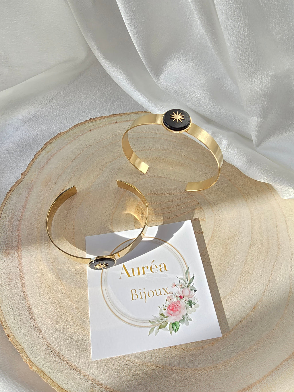 Jonc LINE Agate Noire Étoile du Nord - Pierre Naturelle 15mm | Or et Ame bijoux