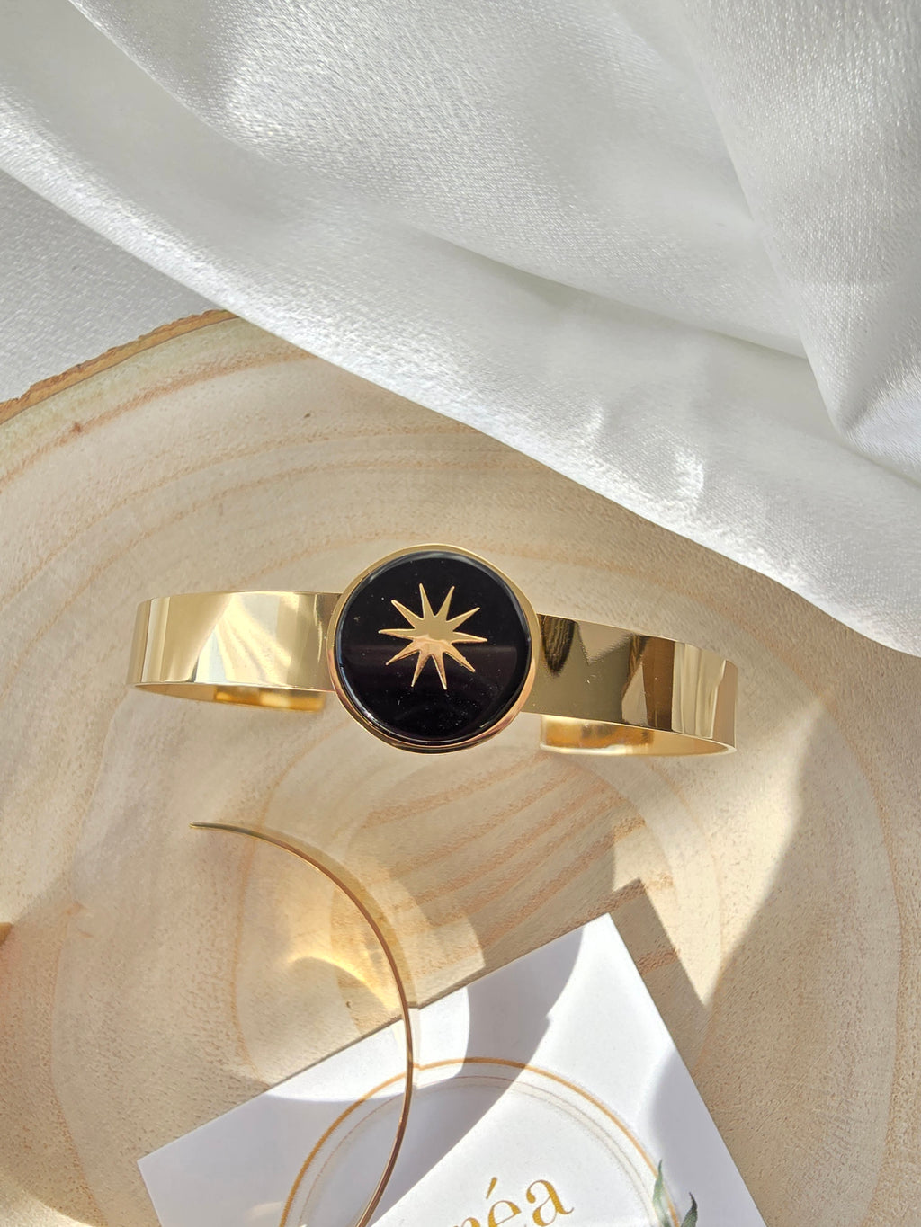 Jonc LINE Agate Noire Étoile du Nord - Pierre Naturelle 15mm | Or et Ame bijoux