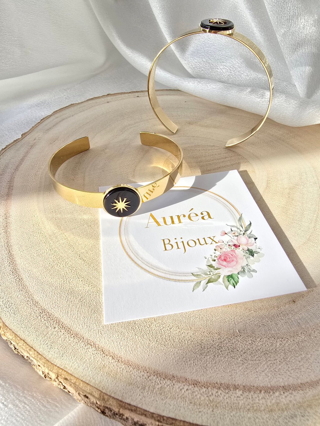 Jonc LINE Agate Noire Étoile du Nord - Pierre Naturelle 15mm | Or et Ame bijoux