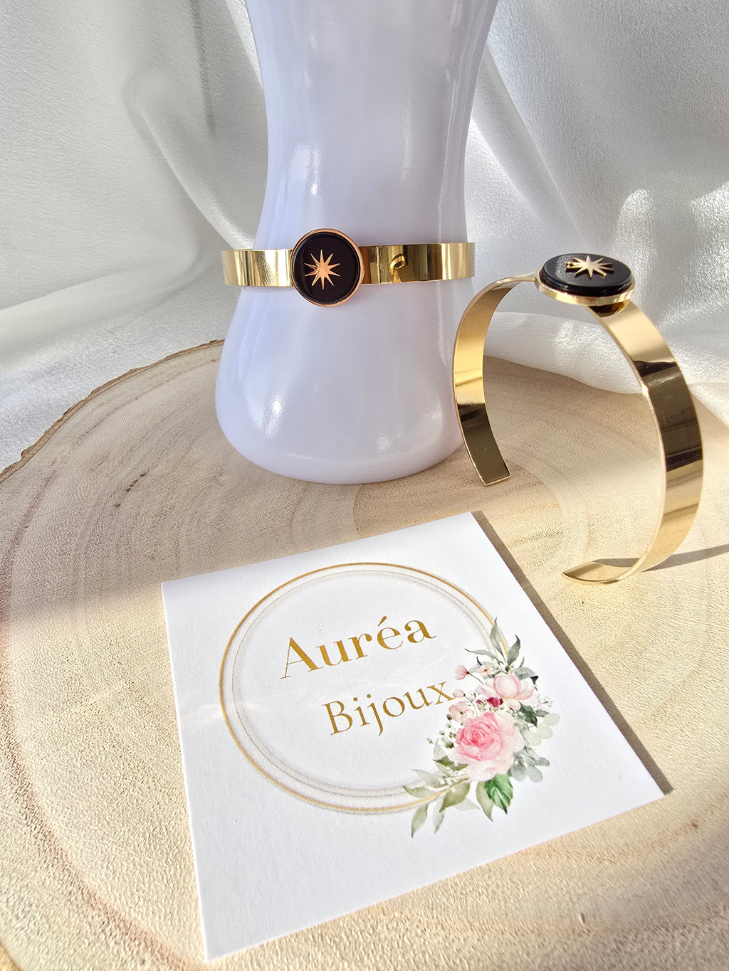 Jonc LINE Agate Noire Étoile du Nord - Pierre Naturelle 15mm | Or et Ame bijoux