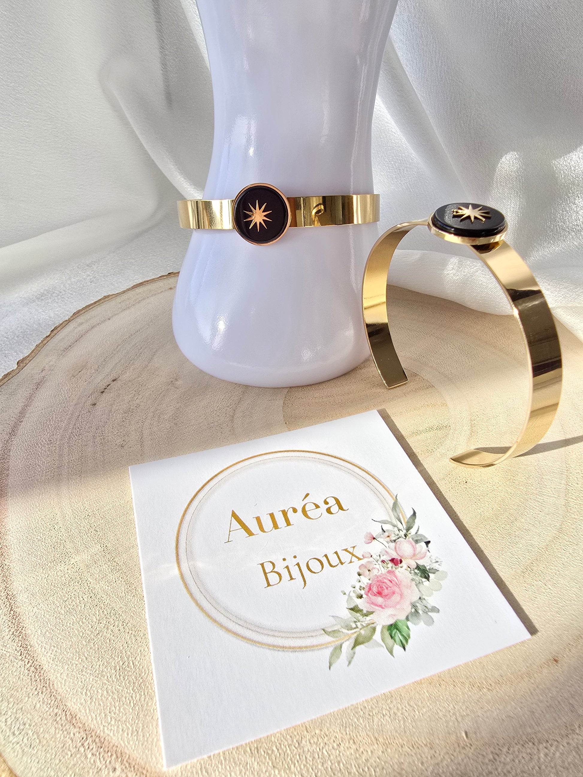 Jonc LINE Agate Noire Étoile du Nord - Pierre Naturelle 15mm | Or et Ame bijoux