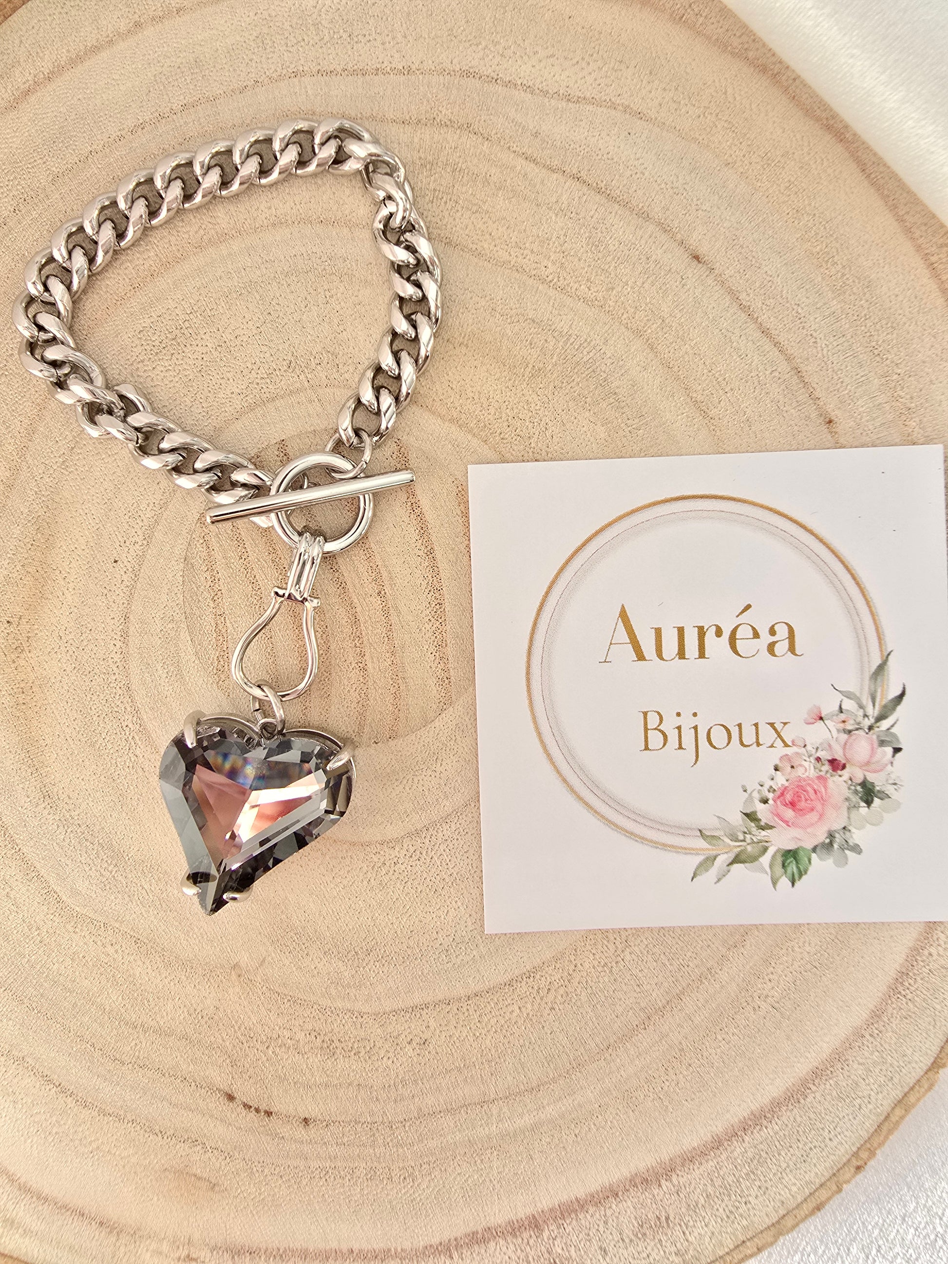 Bracelet RACHEL - Chaîne Gourmette & Cœur Cristal  | Or et Ame Bijoux
